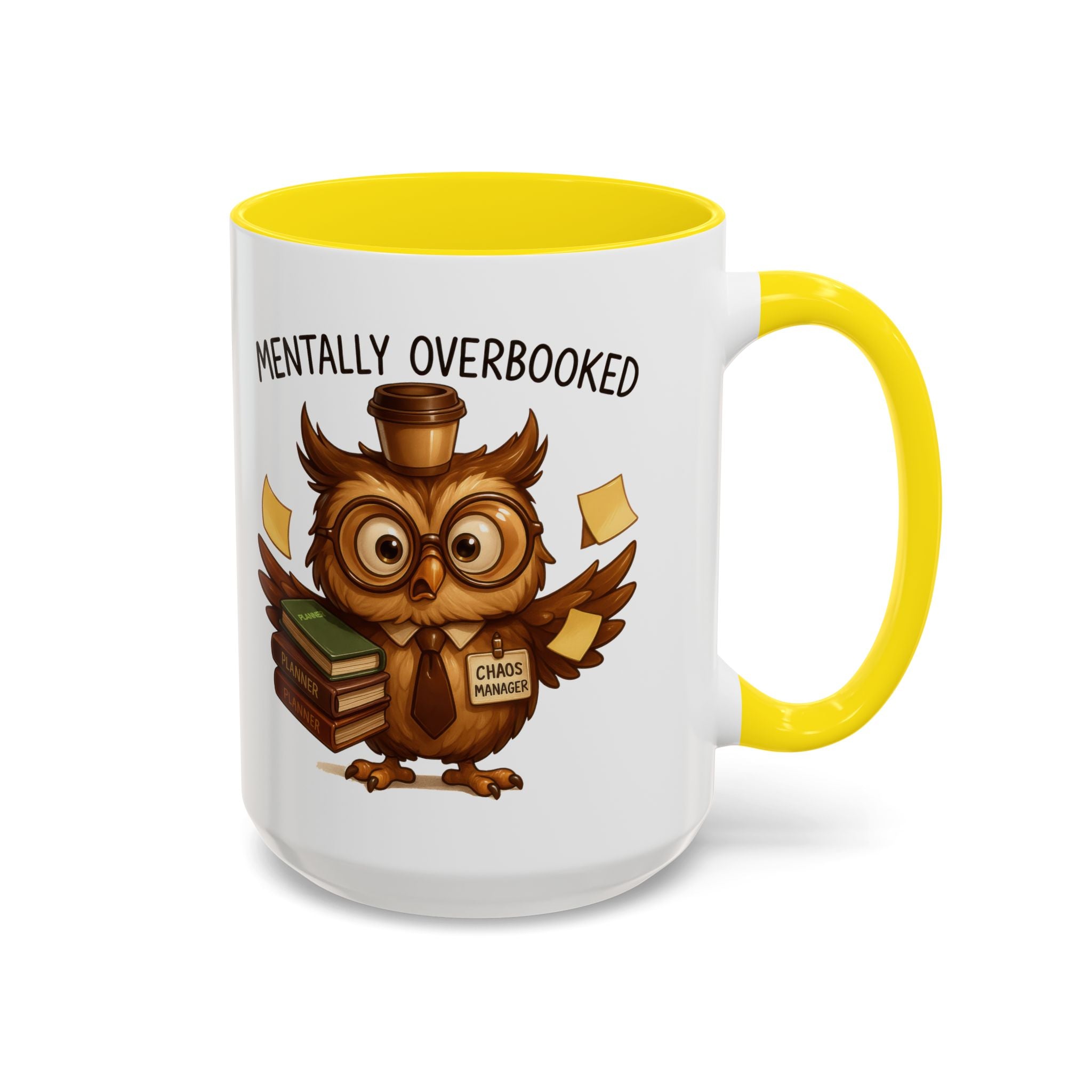 Cute Owl Coffee Mug | Mentally Overbooked Mug | Gifts for Book Lovers, Teacher Gifts, Office Decor, Funny Coffee Cup