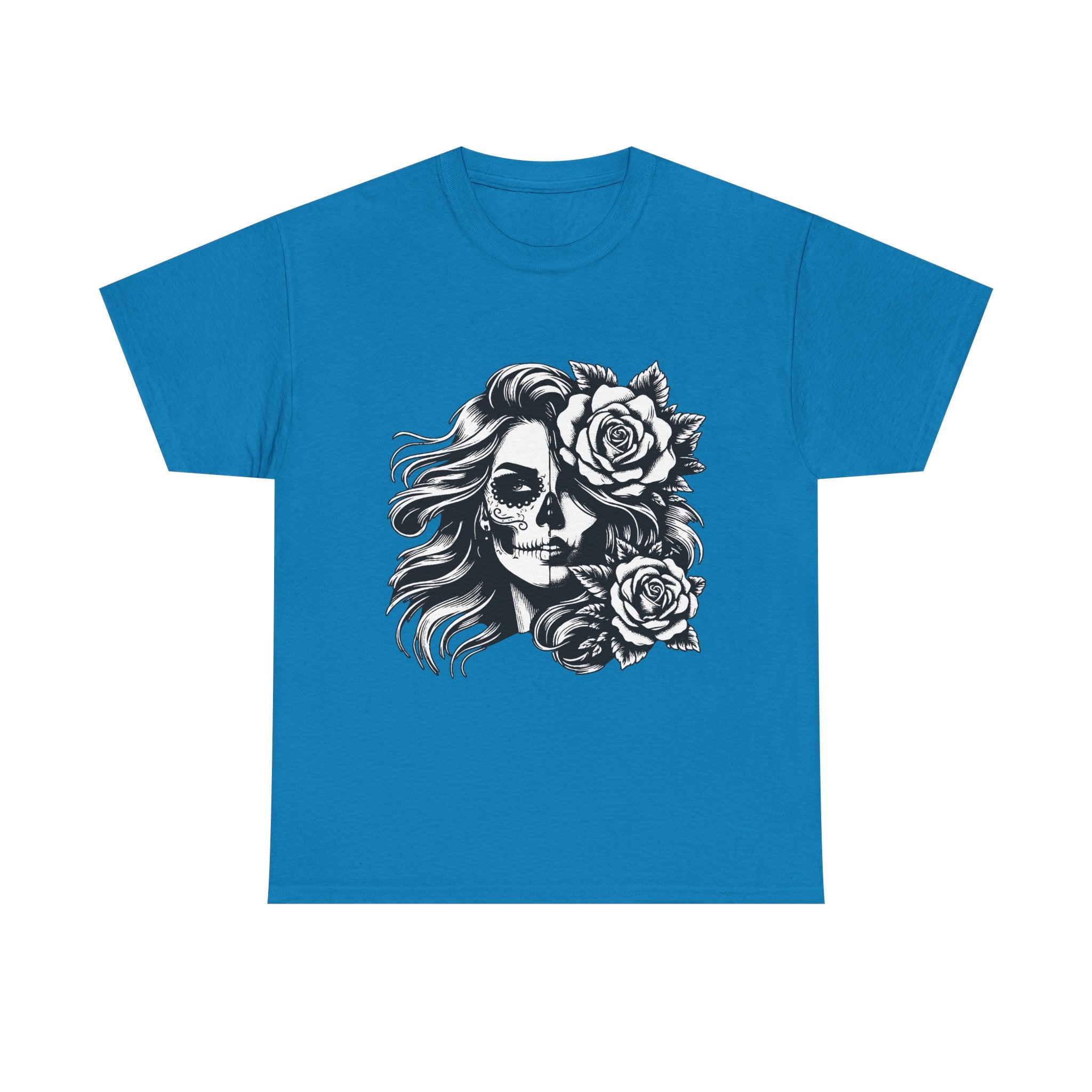 Skull & Rose Unisex Heavy Cotton Tee - Edgy Floral Graphic T-Shirt