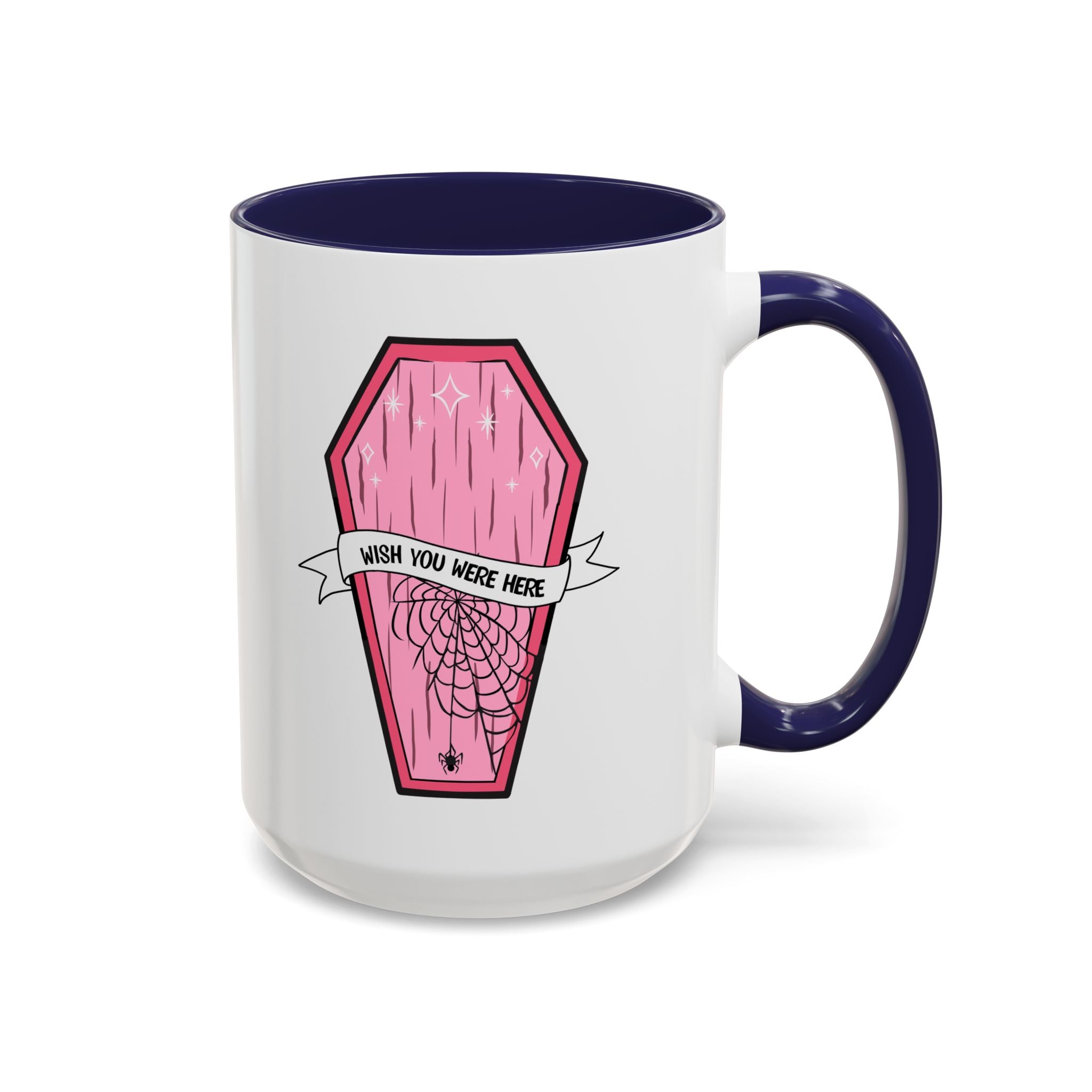 Pink Coffin Coffee Mug – "Wish You Were Here" Gothic Cute Tea Mug