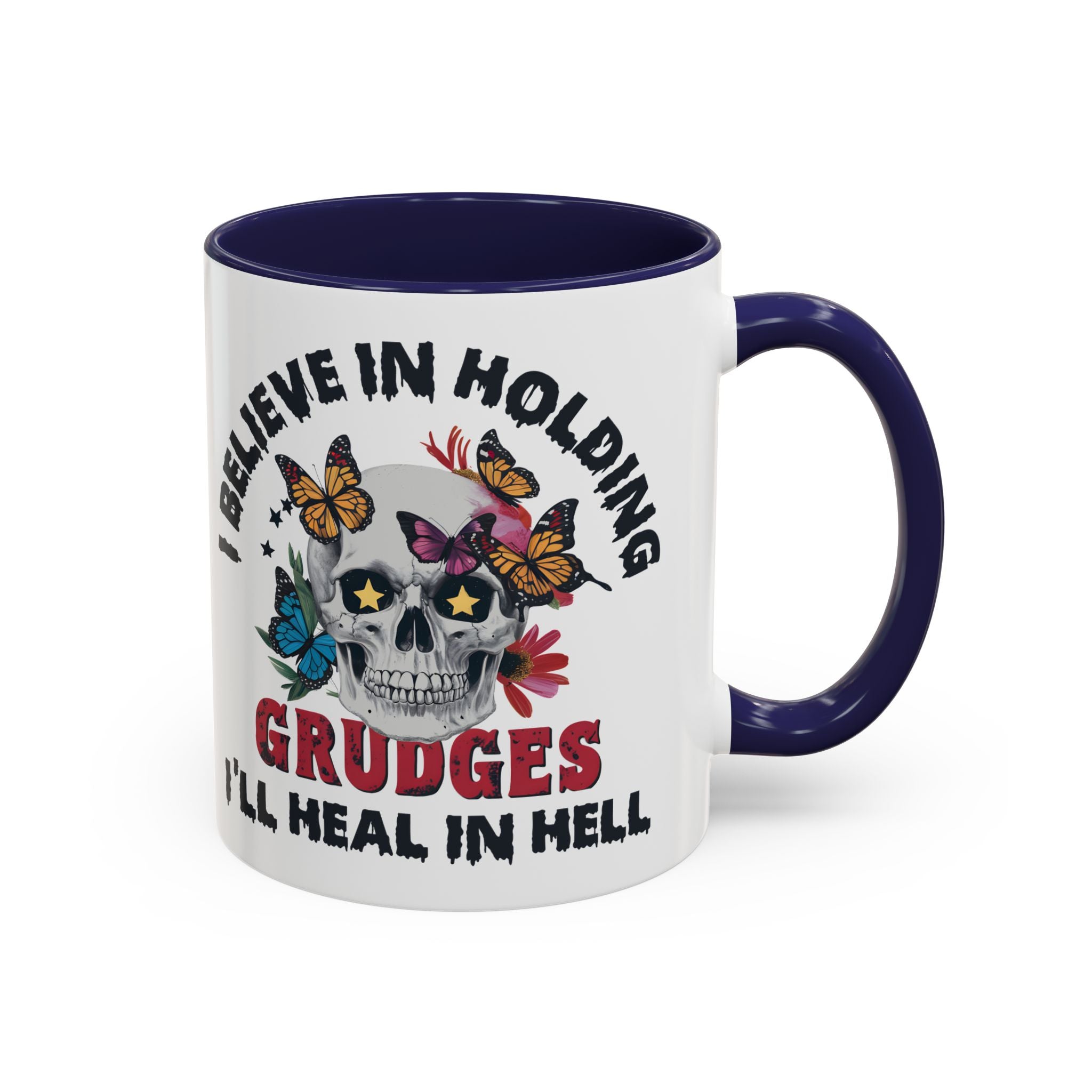 Grudge-Holder Coffee Mug - 11 & 15oz Ceramic with Floral Skull Design gothic horror art