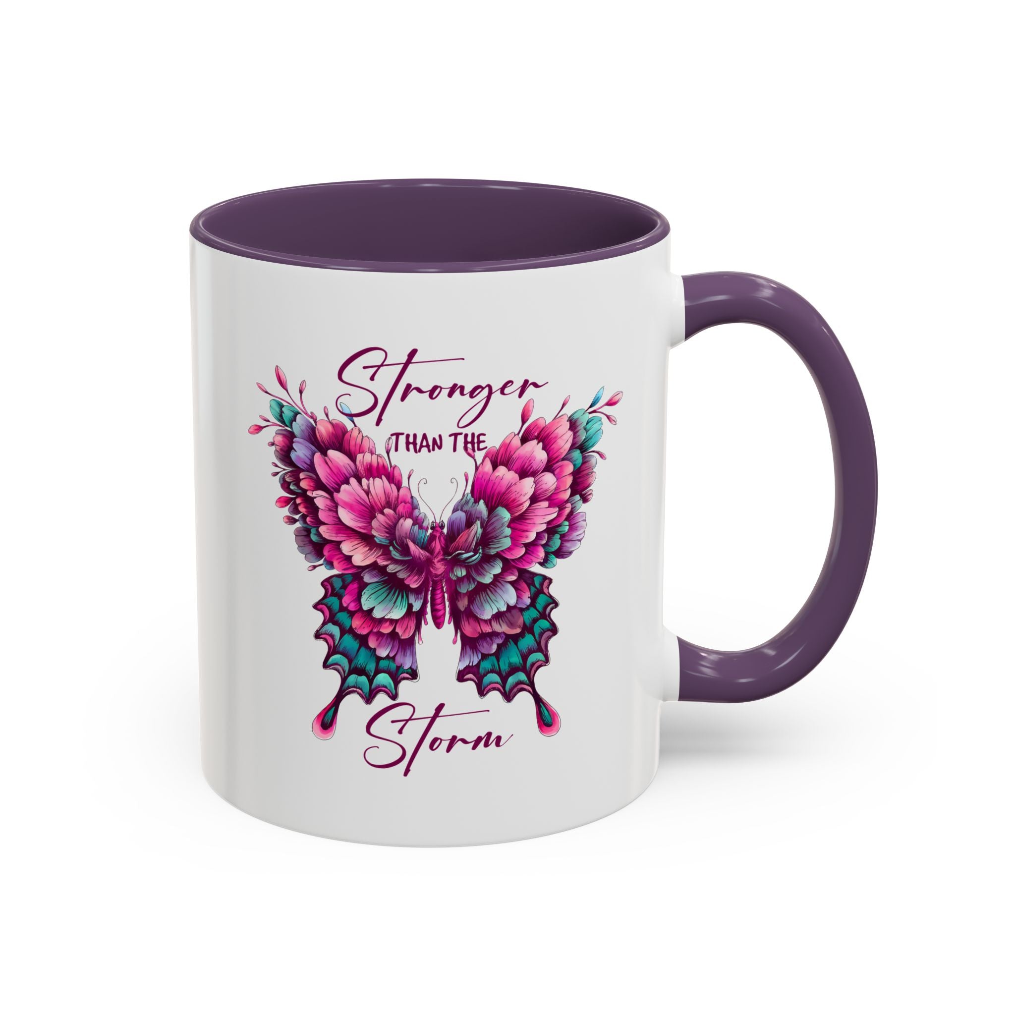 Stronger Than The Storm Accent Coffee Mug - Inspirational Butterfly Design