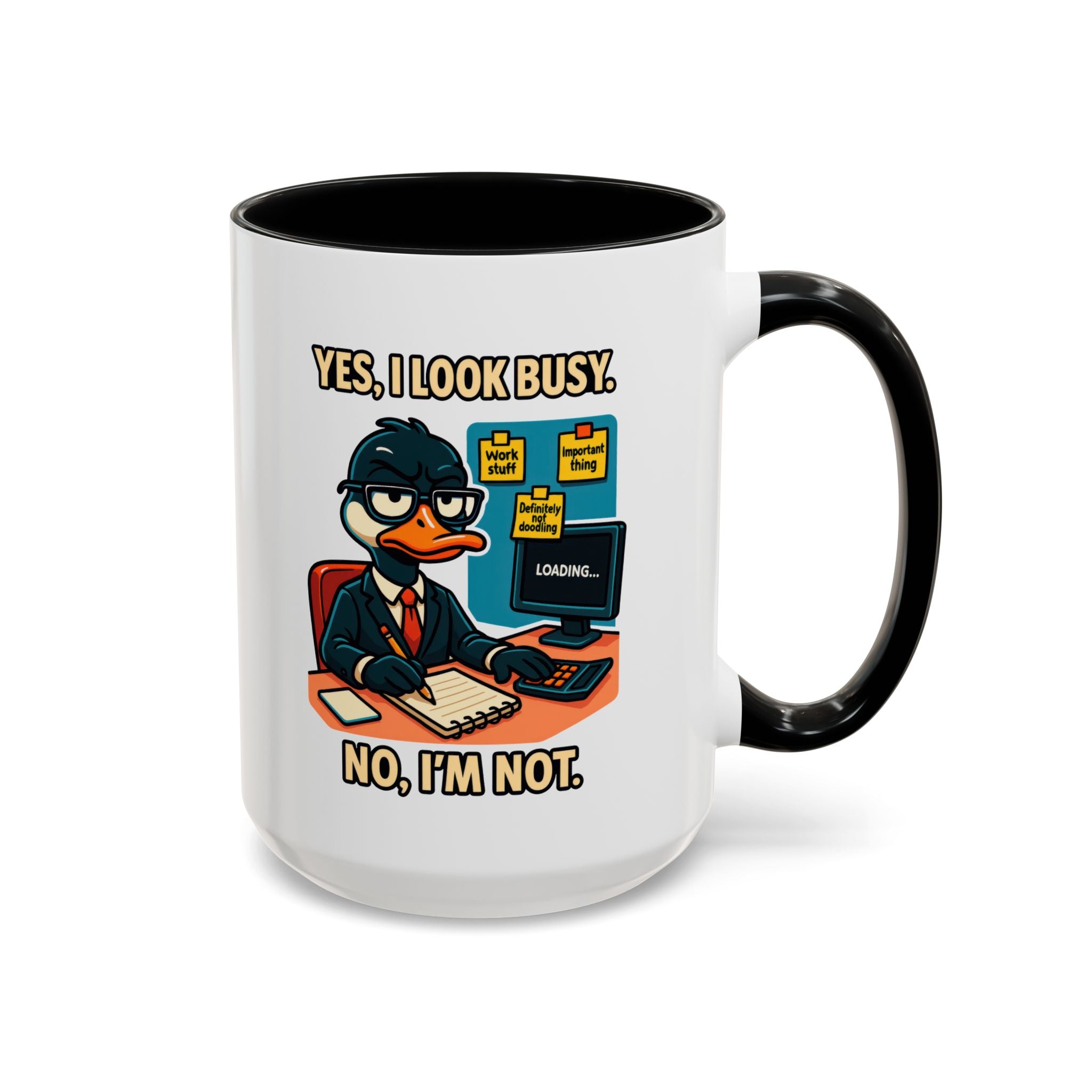 Busy Duck Coffee Mug, Humorous Office Mug, Cute Animal Mug Gift, Quirky Work Mug, Funny Gift for Coworkers