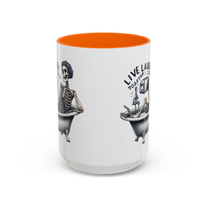 Skeleton Bath Time Coffee Mug, Live Laugh Roast & Relax Skeleton Mug, Funny Gift for Halloween, Quirky Kitchen Decor, Unique Coffee Cup