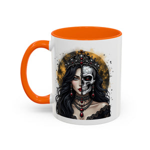 Gothic Art Accent Mug - Artistic Skull & Lady Design, Unique Coffee Cup for Halloween, Gift for Her, Decorative Kitchenware, Dark Aesthetic