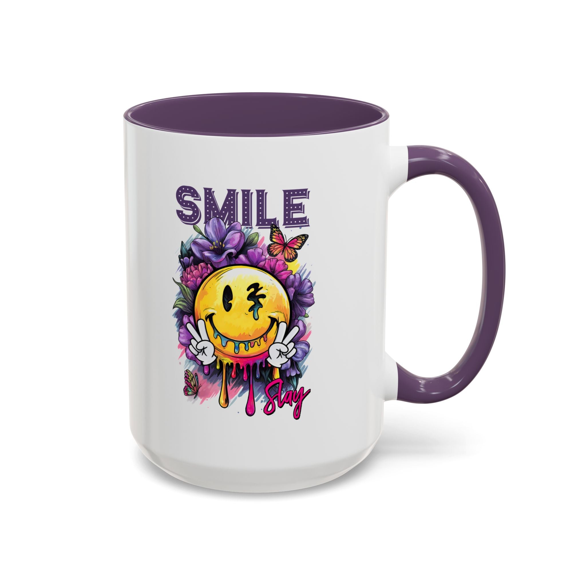 Smile Stay Accent Coffee Mug - Vibrant Floral Design for Positive Vibes