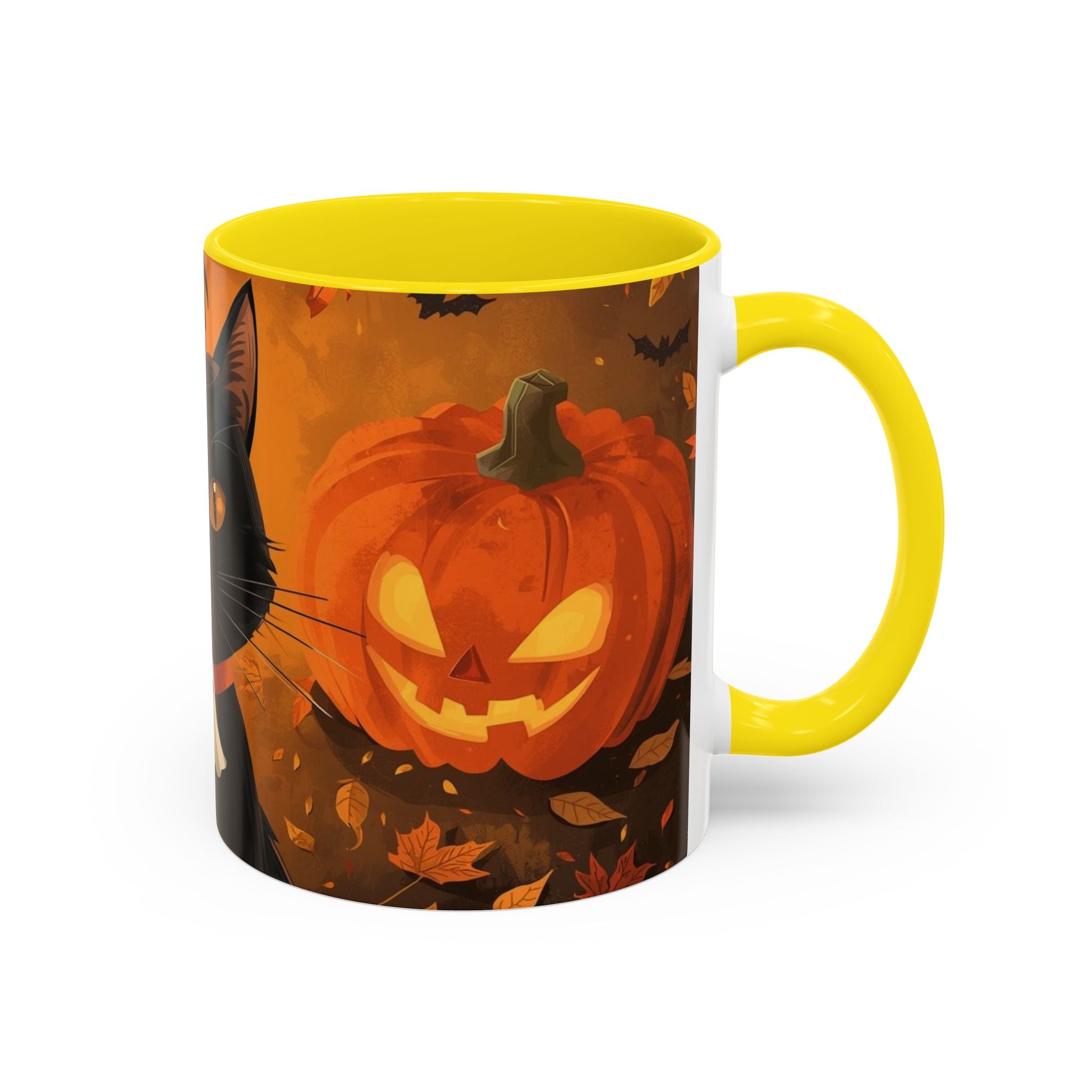 Halloween Cat Coffee Mug - Spooky Black Cat & Pumpkin Design