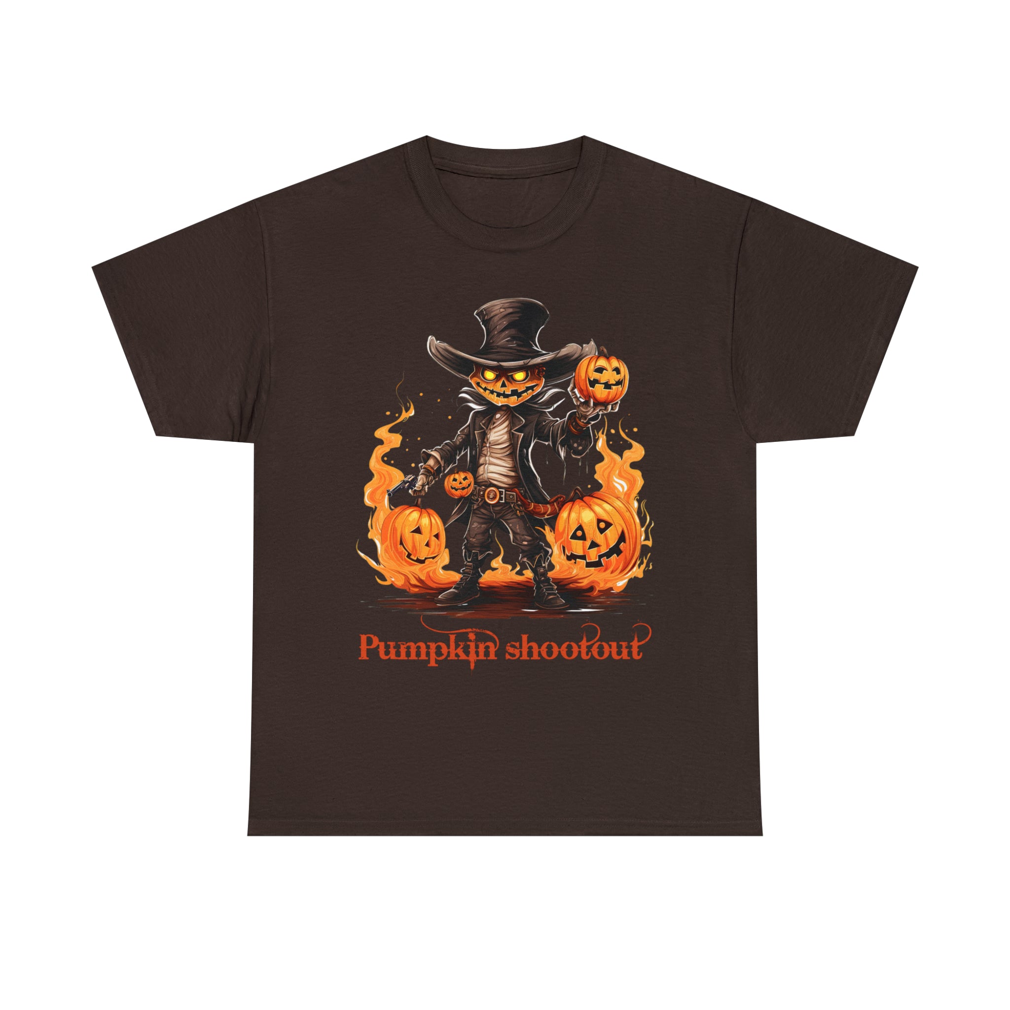 Halloween t shirt pumpkin western style shootout funny fall fun scary stocking stuffer for whole family  cotton tee