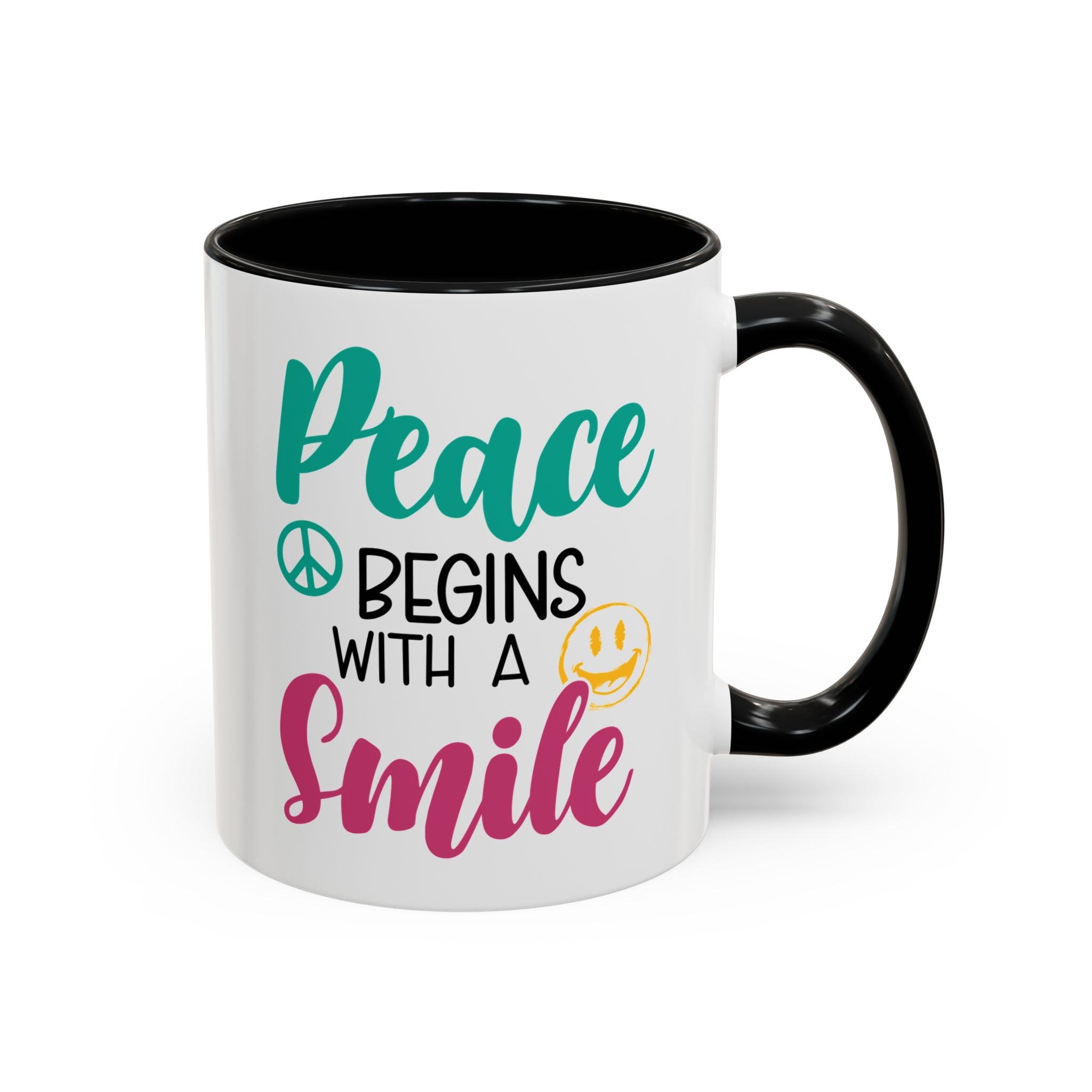 Inspirational Peace Coffee Mug - "Peace Begins with a Smile" - 11oz & 15oz