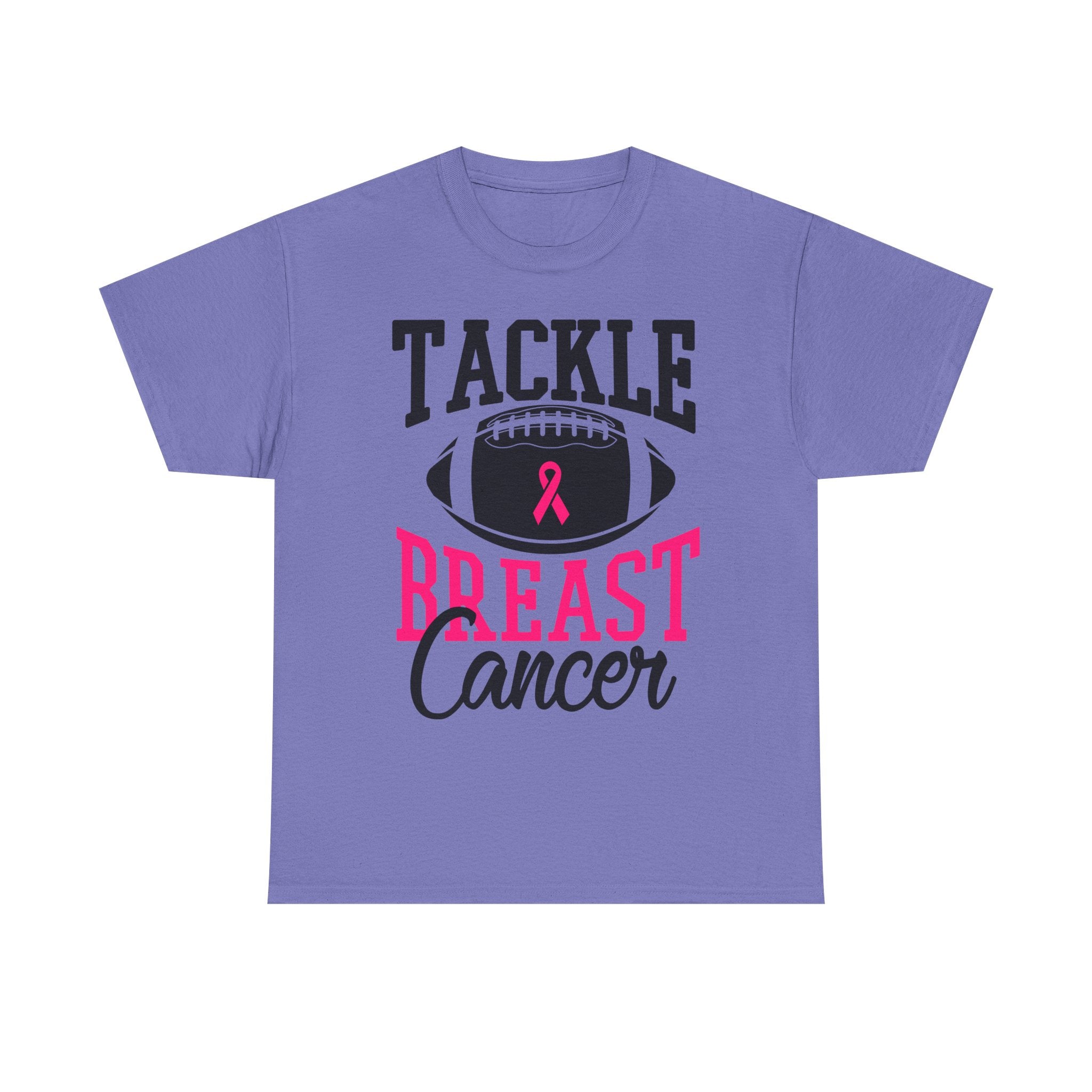 Unisex Heavy Cotton Tee - Tackle Breast Cancer Awareness Shirt, Football Support Tee, Gift for Cancer Fighters, Sports Fundraiser Shirt