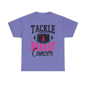 Unisex Heavy Cotton Tee - Tackle Breast Cancer Awareness Shirt, Football Support Tee, Gift for Cancer Fighters, Sports Fundraiser Shirt