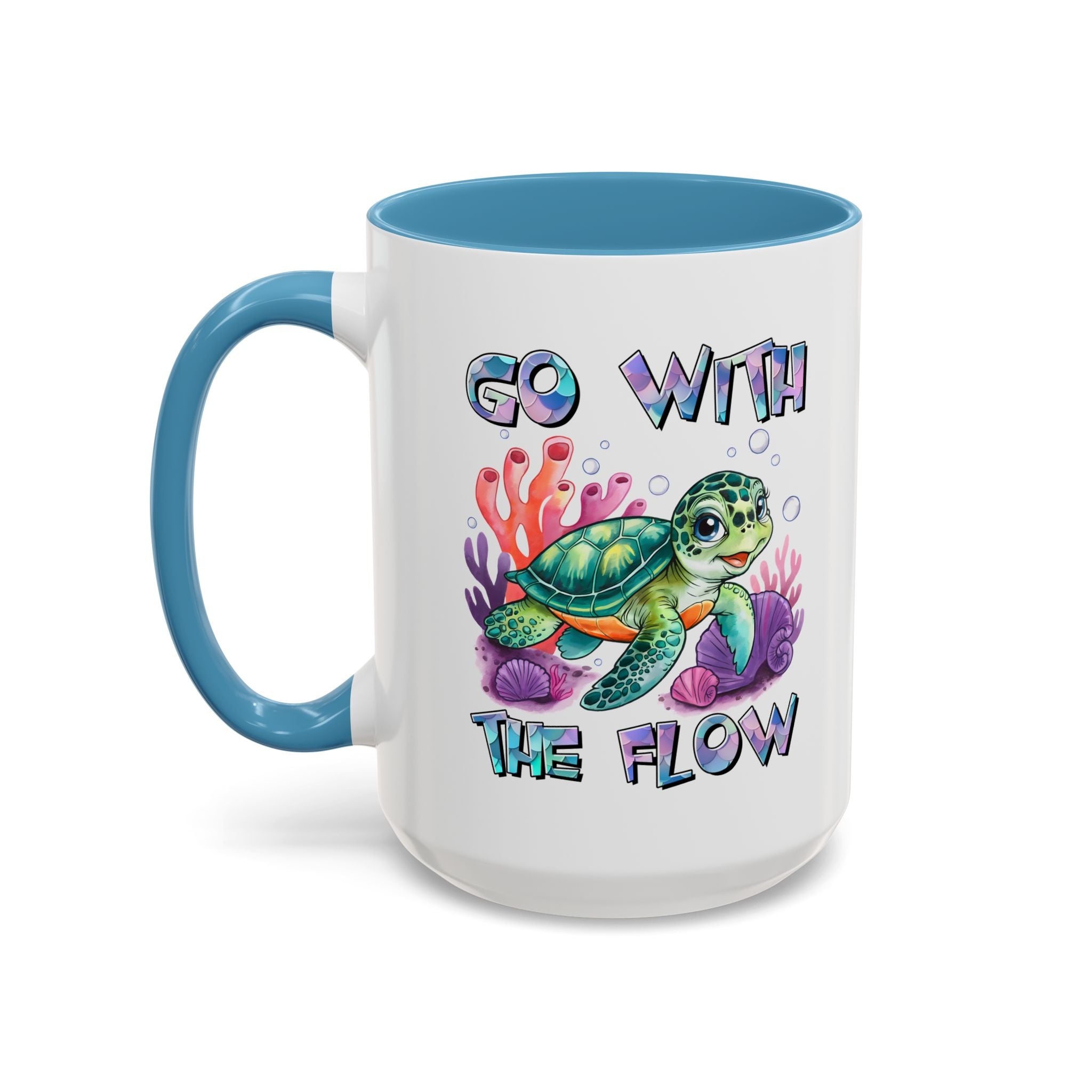 Ocean-Inspired Accent Coffee Mug - 'Go With The Flow' Design turtle