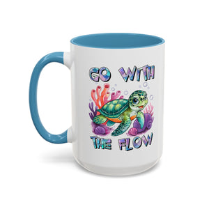 Ocean-Inspired Accent Coffee Mug - 'Go With The Flow' Design turtle