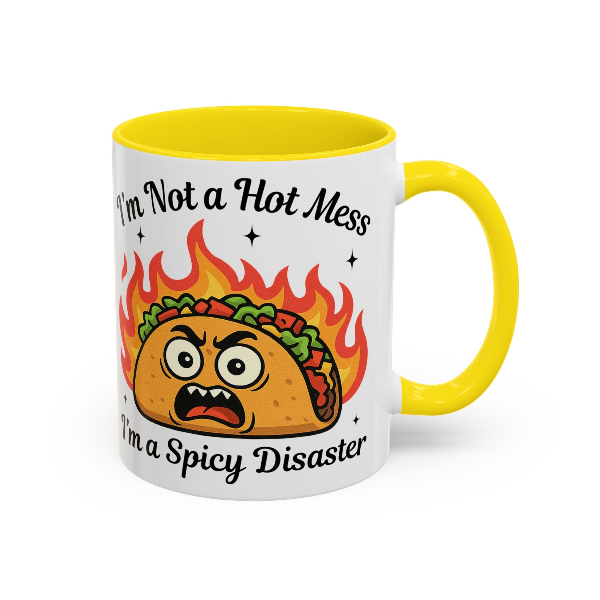 Funny Taco Mug - "I’m Not a Hot Mess, I’m a Spicy Disaster" Accent Coffee Mug