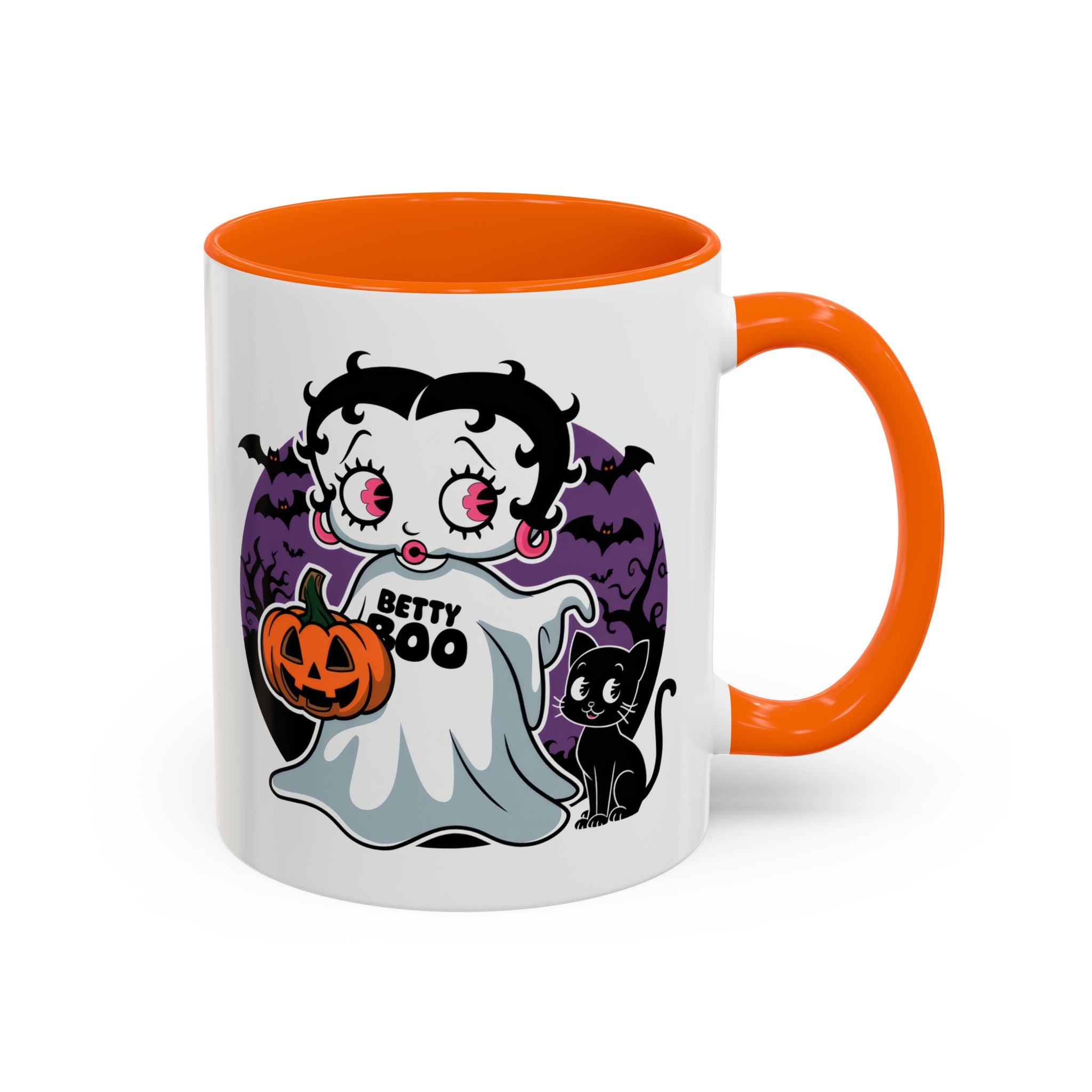 Betty Boo Halloween Ghost Mug — Cute Spooky Pumpkin & Black Cat Accent Coffee Cup