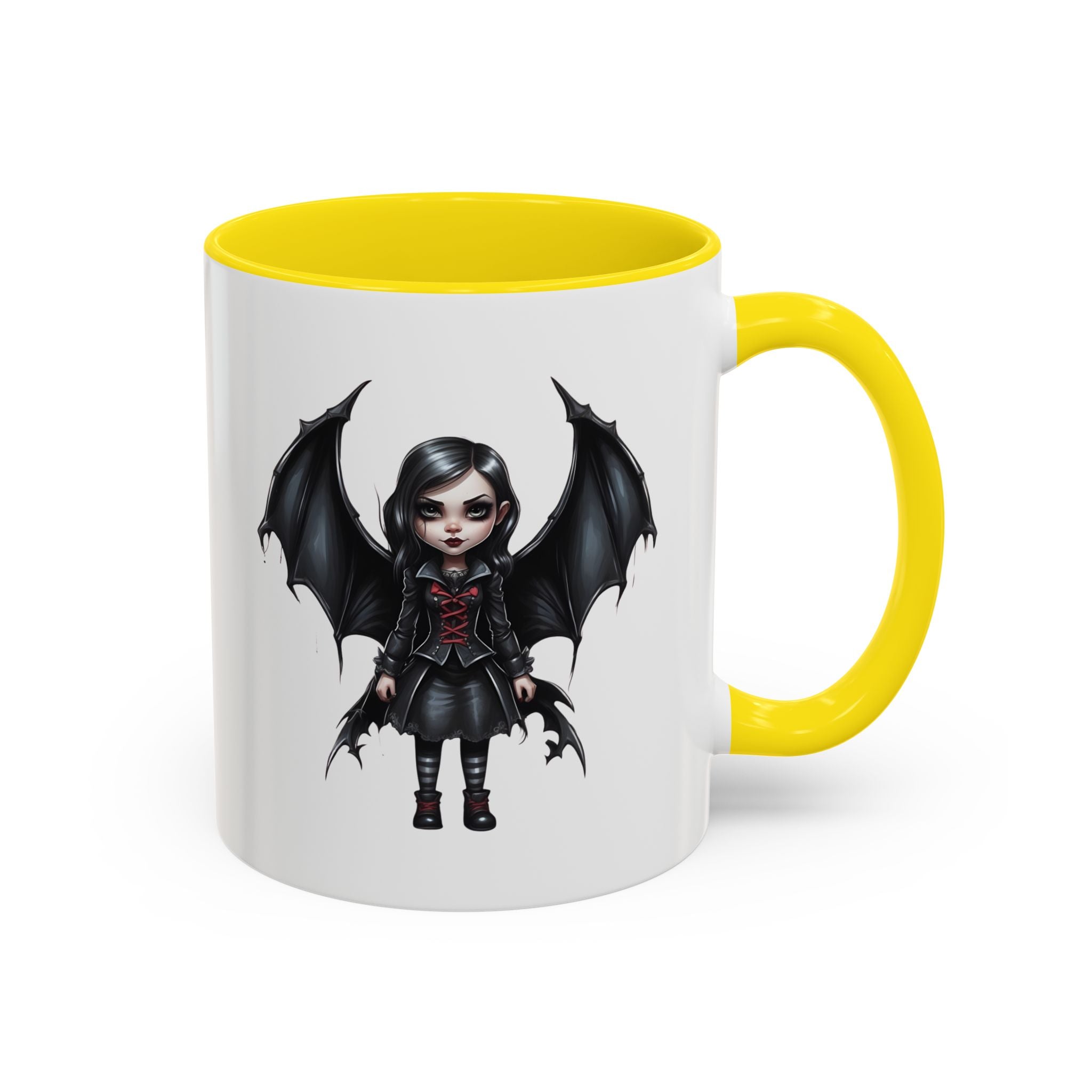 Gothic vampire girl with bat wings horror art Accent Coffee Mug (11, 15oz) vamp18