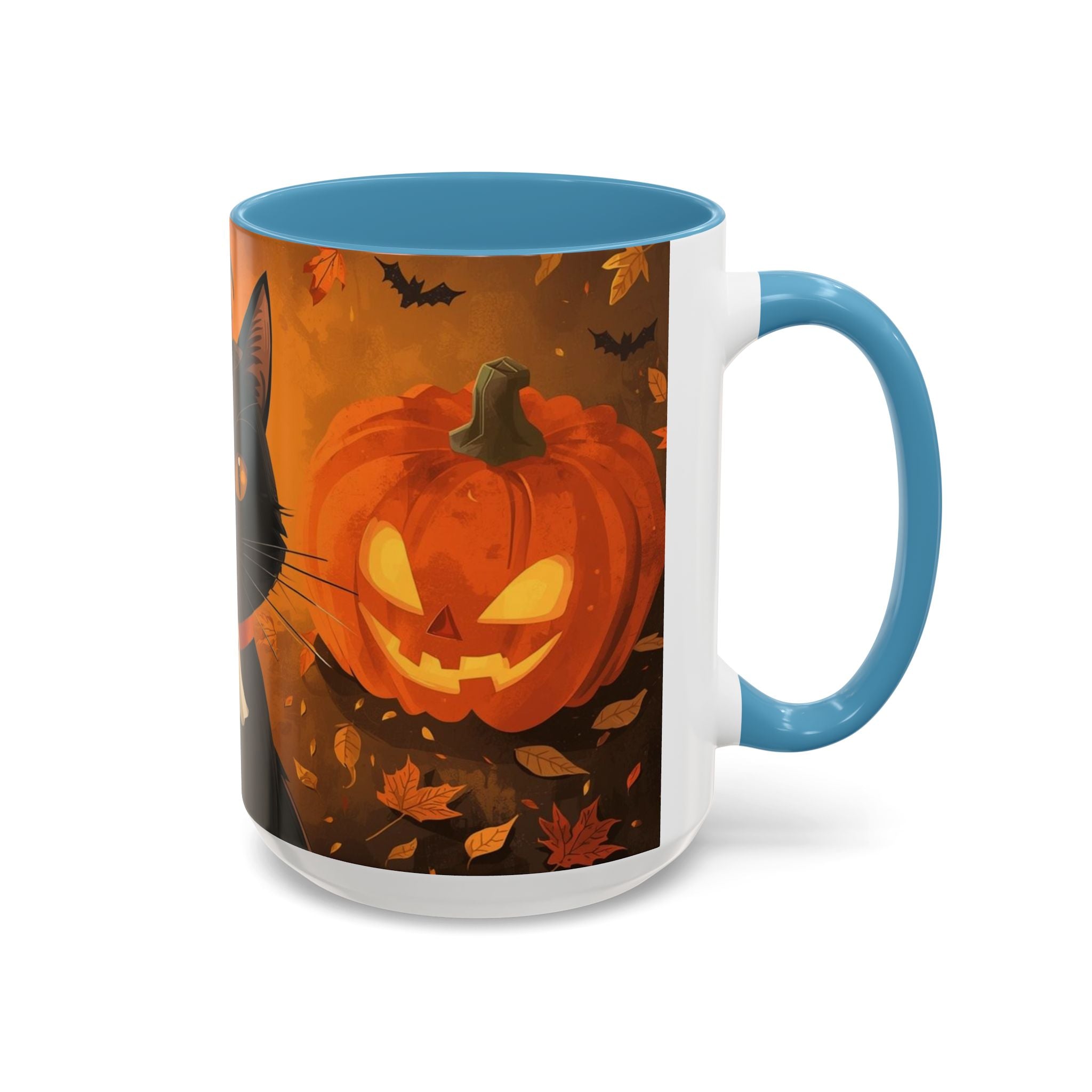 Halloween Cat Coffee Mug - Spooky Black Cat & Pumpkin Design