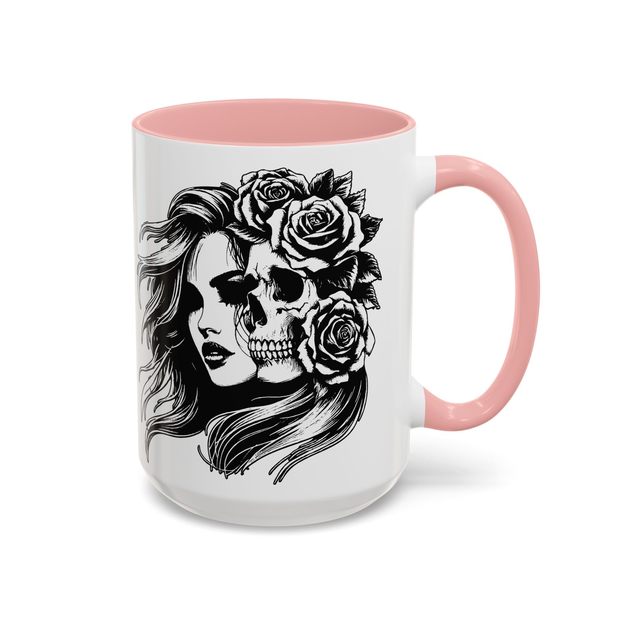 Skull & Rose Accent Coffee Mug — Gothic Half-Skull Woman 11/15oz