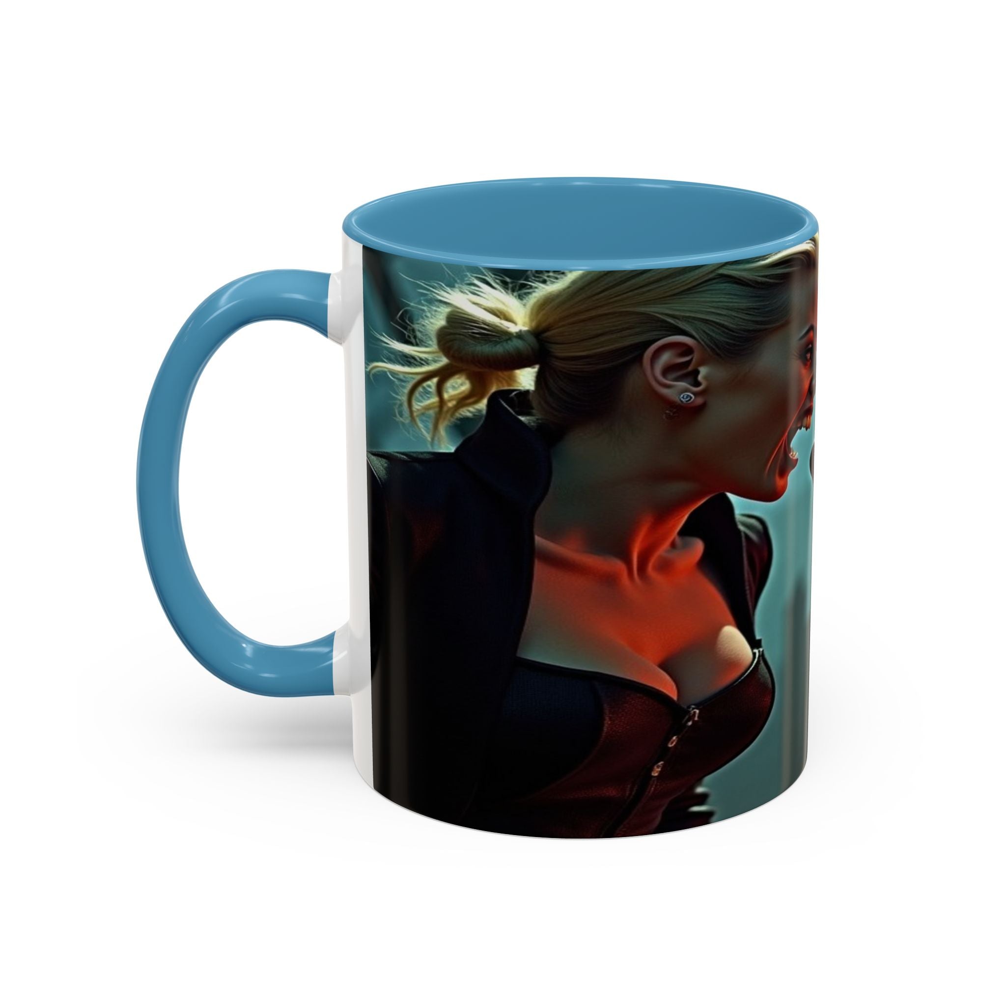 woman vampire and Fierce Werewolf Coffee Mug - 11 & 15oz Accent Mug for horror art lovers