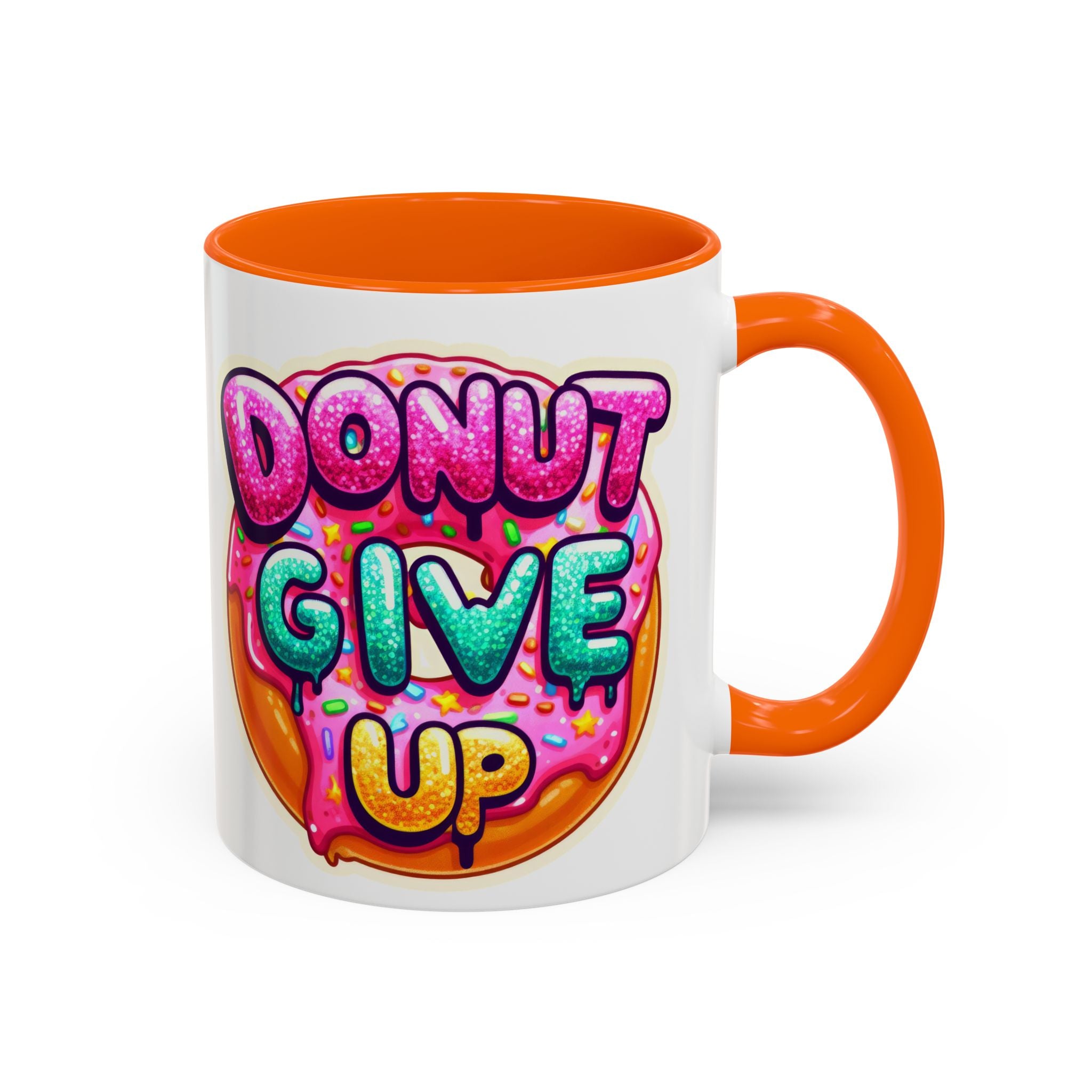Coffee Mug - "Donut Give Up" Colorful Motivational Donut Accent Mug (11/15oz)