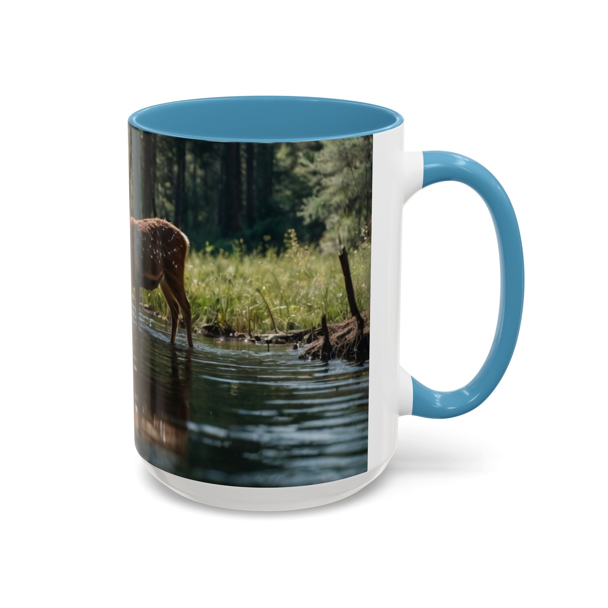 Deer at Stream Accent Coffee Mug — Scenic Wildlife Photo Mug (11/15oz) nature lovers