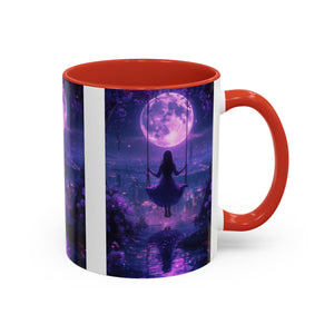 anime Dreamy Moonlit Swing Accent Coffee Mug, Artistic Mug, Celestial Coffee Cup, Fantasy Beverage Holder, Gift for Dreamers