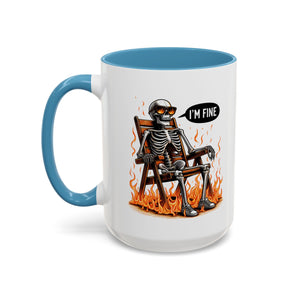 Funny I'M fine  Skeleton on fire Coffee Mug - Humor Gift for Halloween, Coffee Lovers,  Decor, Gag Gift, 11-15oz Accent Mug