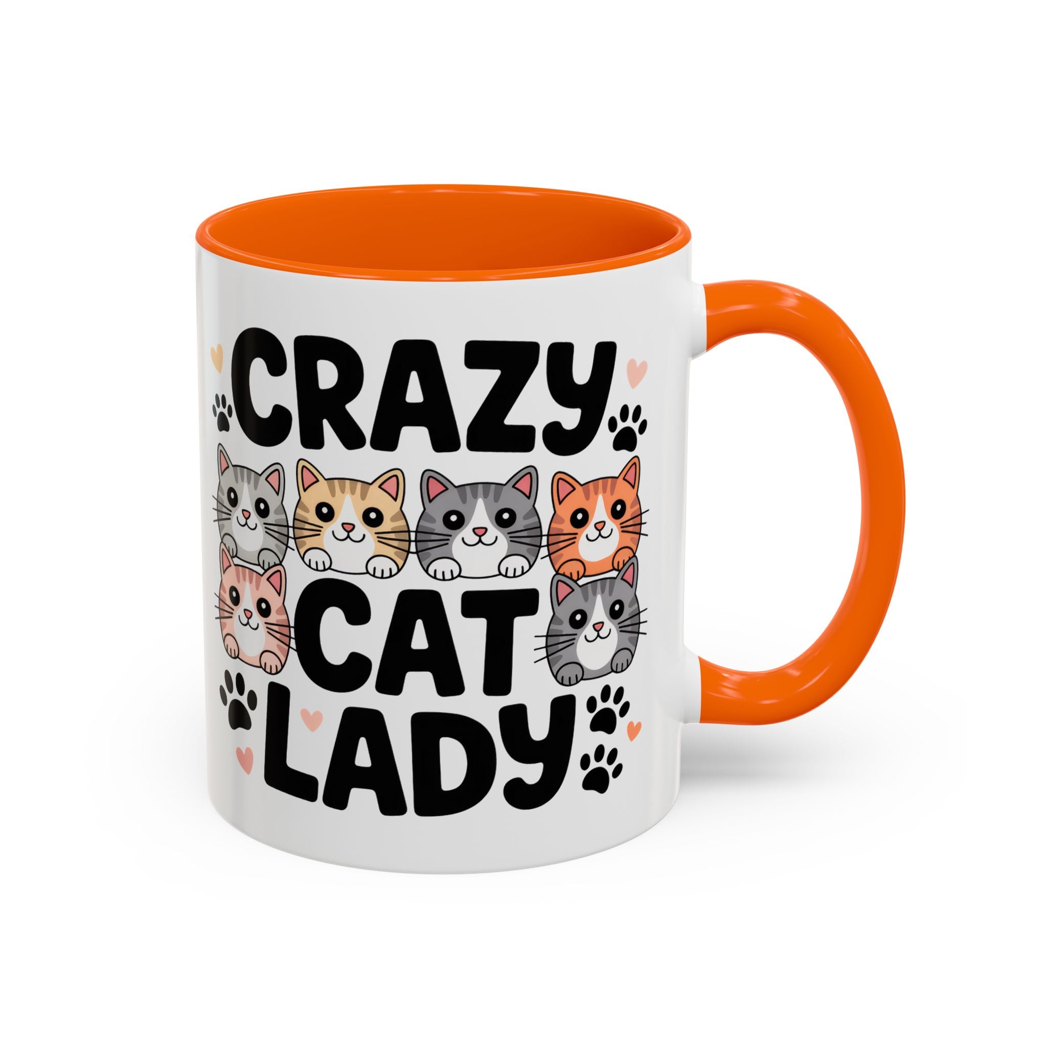 Crazy Cat Lady Accent Coffee Mug — Cute Cat Faces Paw Print 11/15oz