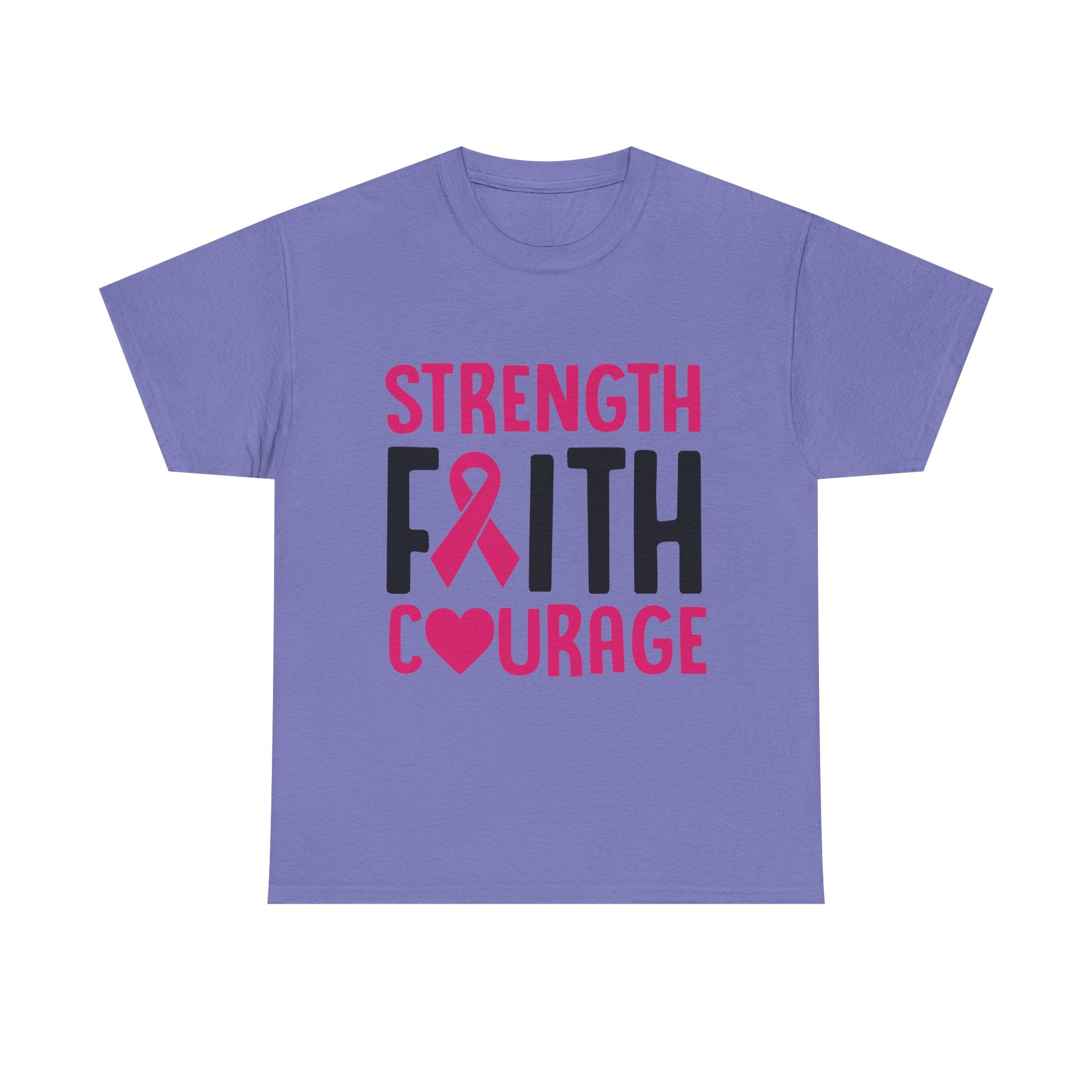 Supportive Statement Tee - Strength, Faith, Courage, Breast Cancer Awareness Shirt, Unisex Cotton Tee, Gift for Her, Inspirational Wear