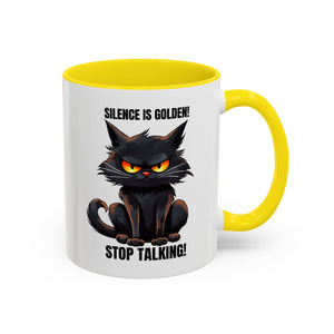 Funny Cat Mug | Silence Is Golden Coffee Cup | Gift for Cat Lovers | Humorous Kitchenware | Ceramic Teacup | Unique Animal Gifts