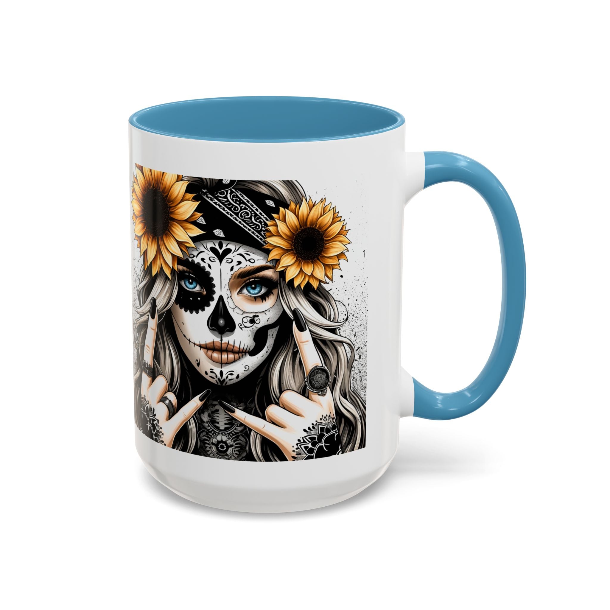 Sunflower Skull Accent Coffee Mug, Gothic Floral Mug, Unique Gift for Coffee Lovers, Boho Decor, Halloween Mug, Artful Drinkware