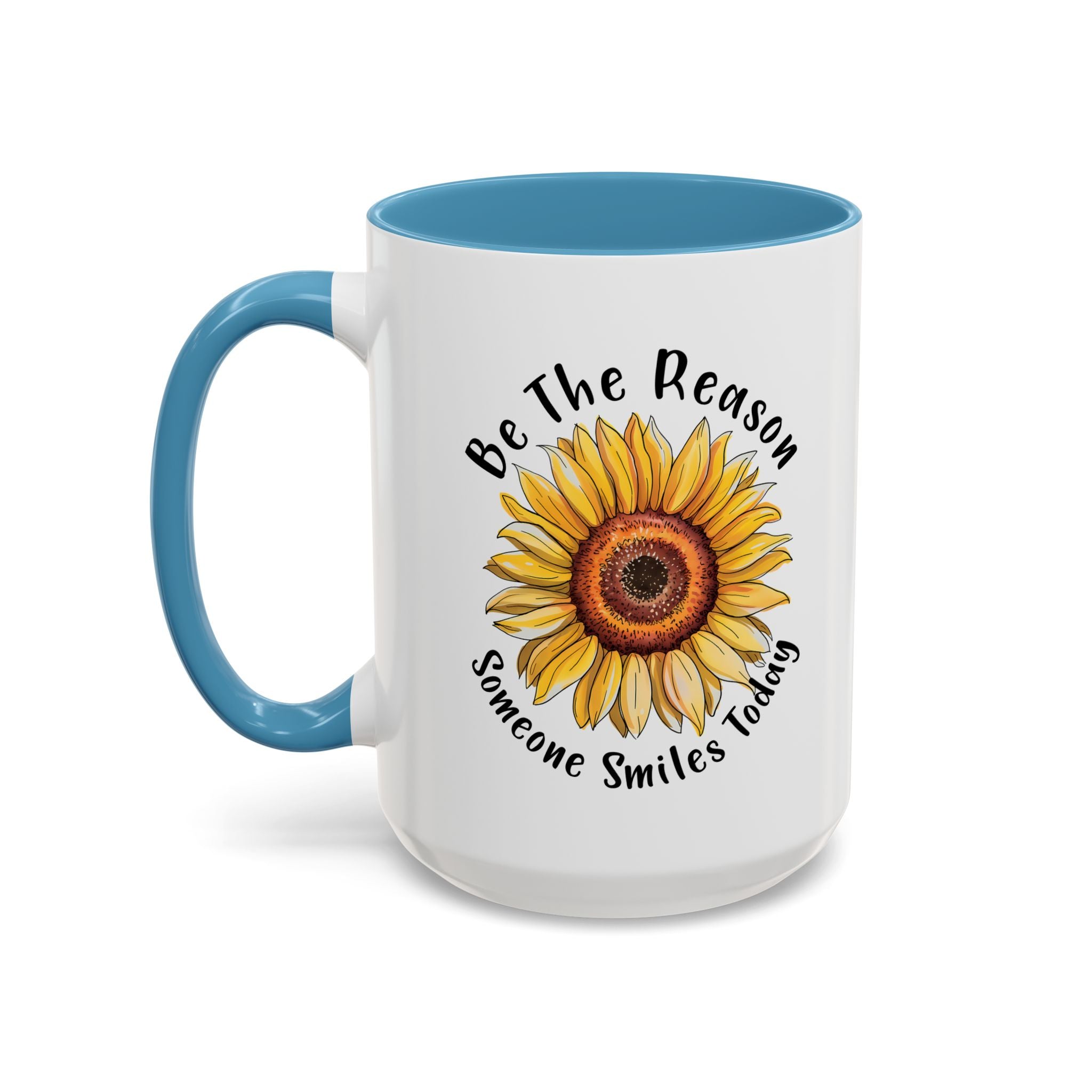 Sunflower Smile Accent Coffee Mug - Cheerful Gift for Friends, Inspirational Mug, 11oz/15oz, Daily Motivation, Brighten Someone's Day