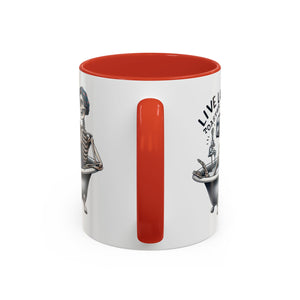 Skeleton Bath Time Coffee Mug, Live Laugh Roast & Relax Skeleton Mug, Funny Gift for Halloween, Quirky Kitchen Decor, Unique Coffee Cup
