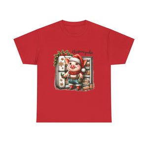 Christmas Junkie Unisex Cotton Tee, Fun Holiday Shirt, Christmas Gift, Pig T-Shirt, Festive Apparel, Cute Christmas Outfit