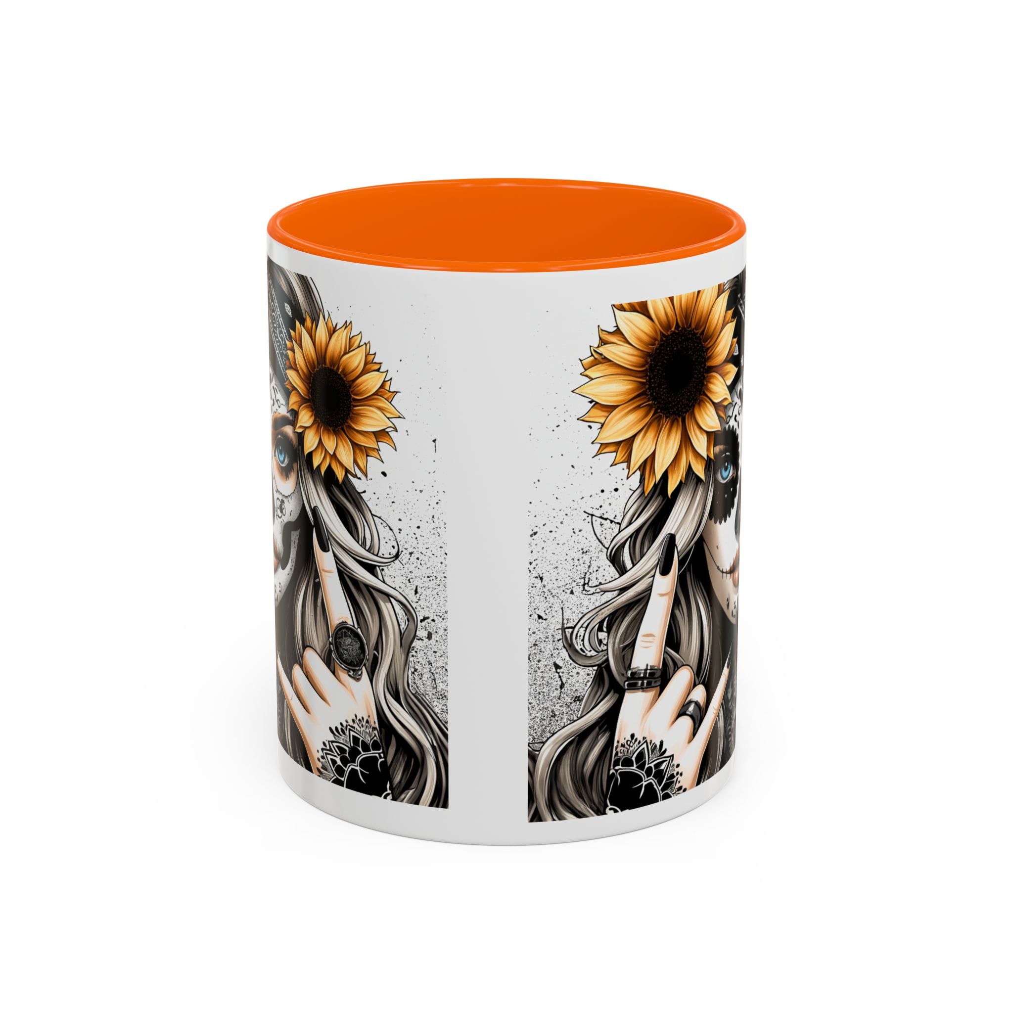 Sunflower Skull Accent Coffee Mug, Gothic Floral Mug, Unique Gift for Coffee Lovers, Boho Decor, Halloween Mug, Artful Drinkware
