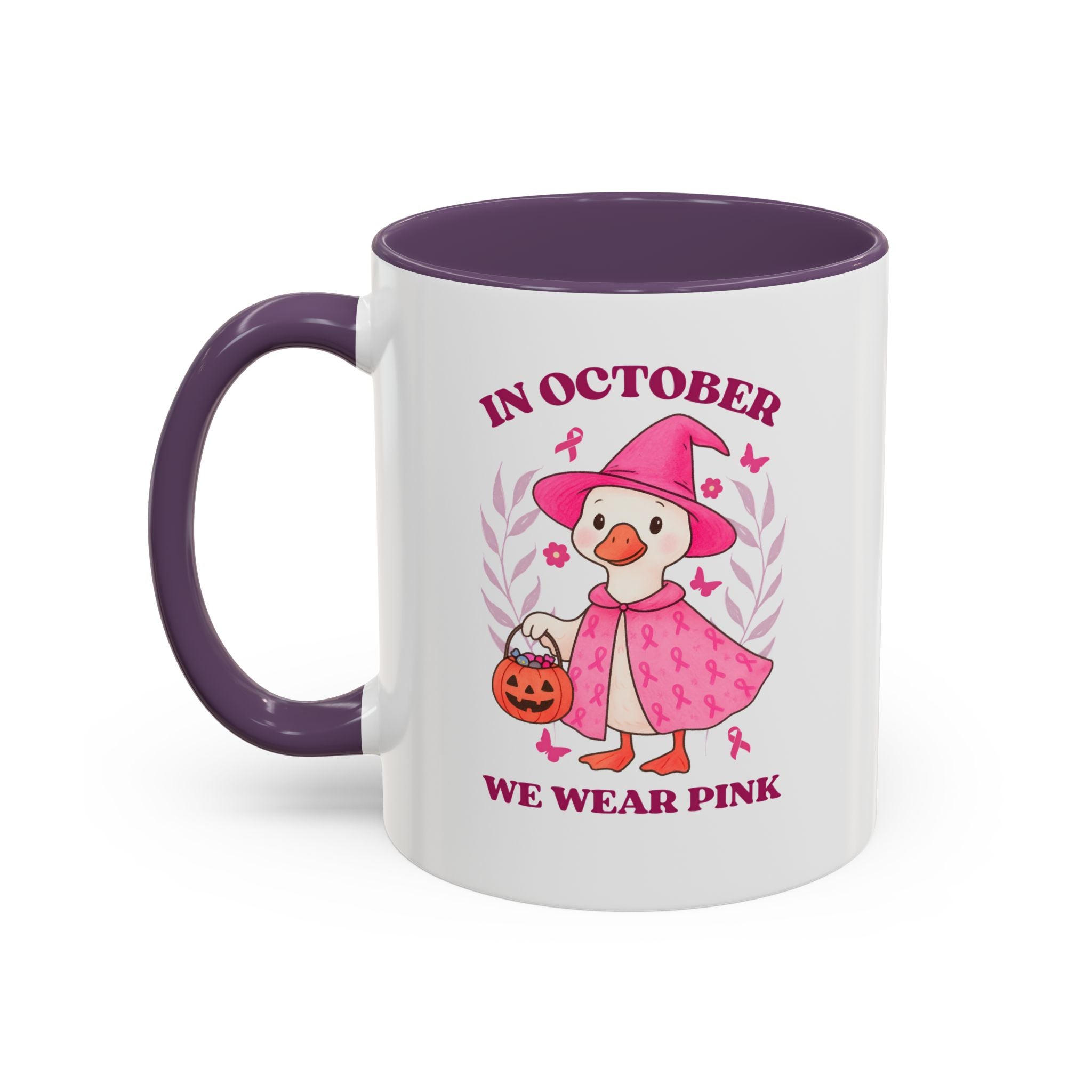 Halloween Breast Cancer Awareness Coffee Mug | October 2023 Gift, Pink Ribbon Mug, Spooky Coffee Cup, Cute Duck Mug, Fall Decor