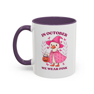 Halloween Breast Cancer Awareness Coffee Mug | October 2023 Gift, Pink Ribbon Mug, Spooky Coffee Cup, Cute Duck Mug, Fall Decor