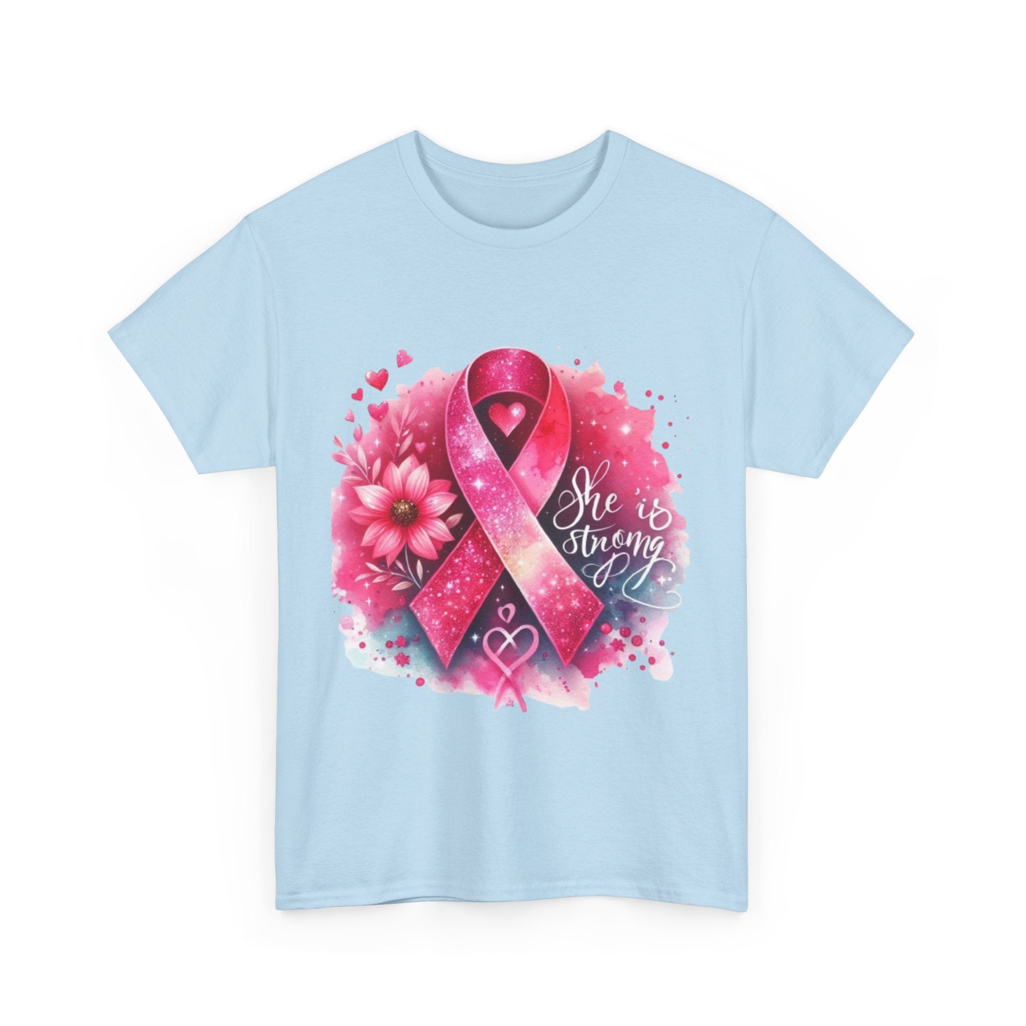 Breast Cancer Awareness Tee - She is Strong, Support Shirt, Gift for Fighters, Awareness Month Apparel, Inspirational T-Shirt