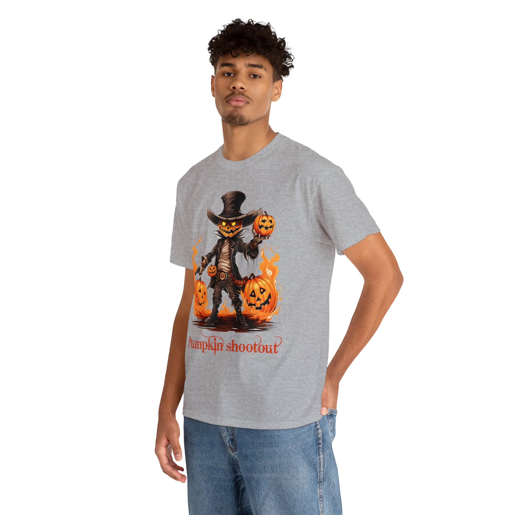 Halloween t shirt pumpkin western style shootout funny fall fun scary stocking stuffer for whole family  cotton tee