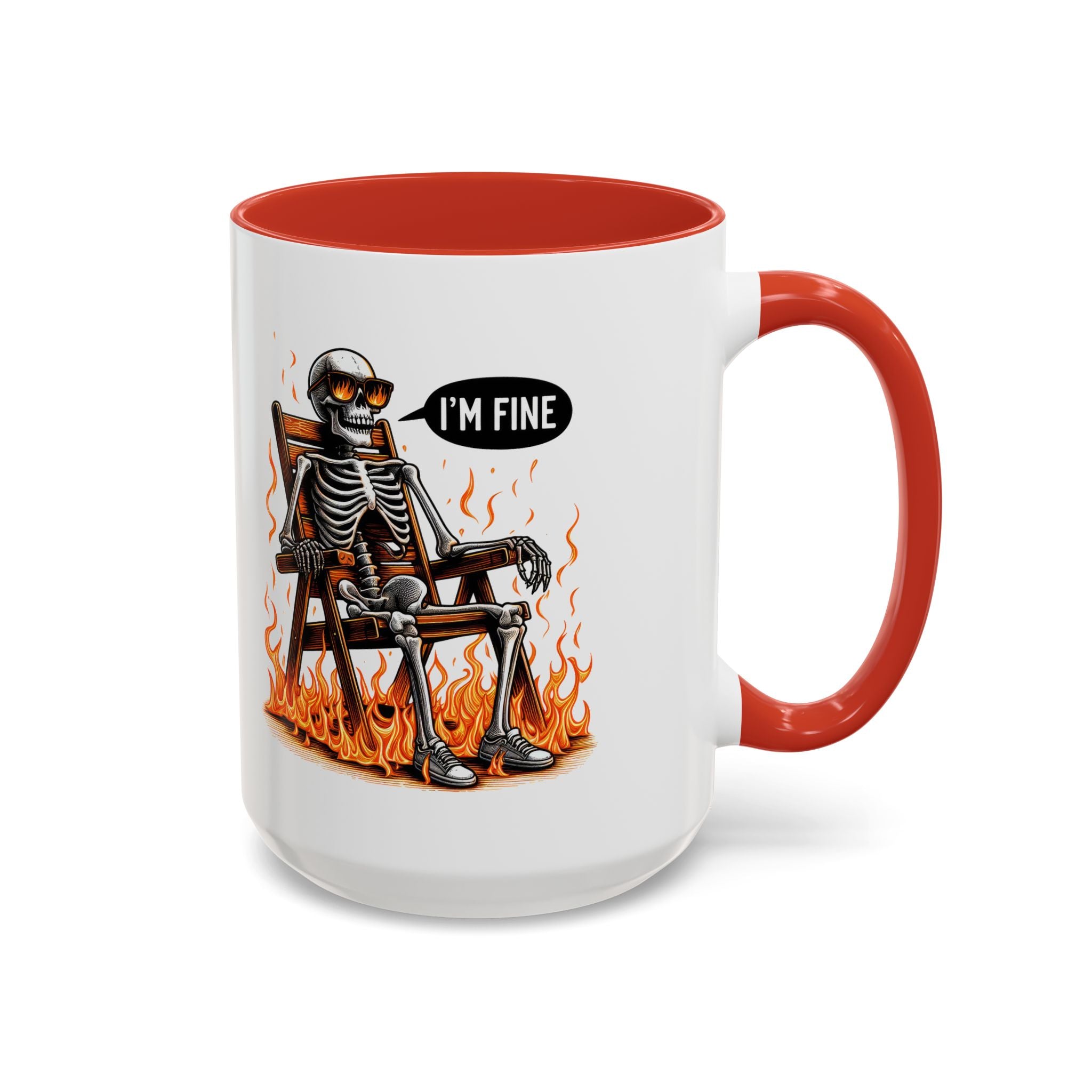 Funny I'M fine  Skeleton on fire Coffee Mug - Humor Gift for Halloween, Coffee Lovers,  Decor, Gag Gift, 11-15oz Accent Mug