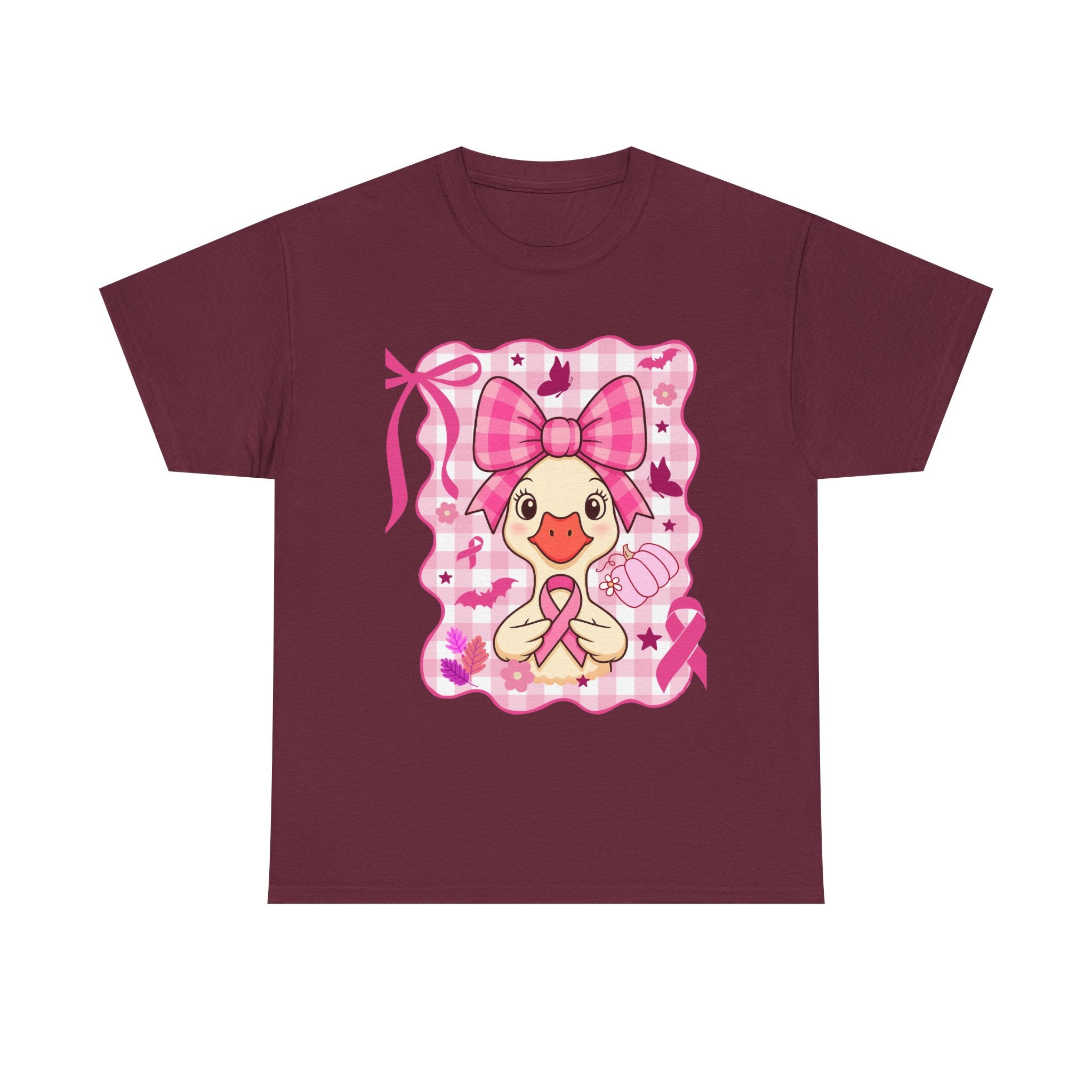 Cute Pink Ribbon Duck Tee, Breast Cancer Awareness Shirt, Funny Unisex Cotton T-Shirt, Gift for Her, Cute Animal Apparel