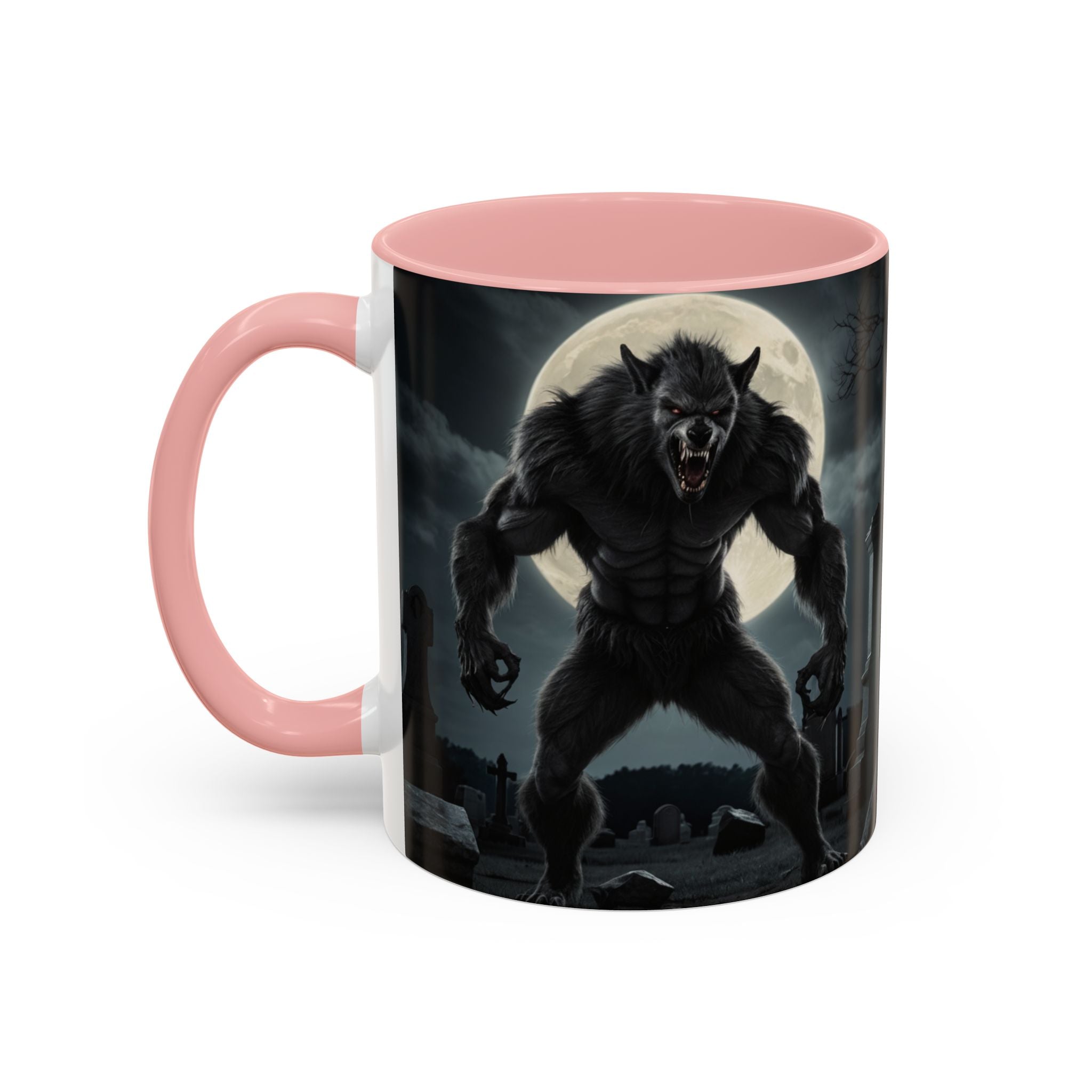 Werewolf Graveyard Coffee Mug — Gothic Moonlit Horror Accent Mug (11/15oz) fantasy