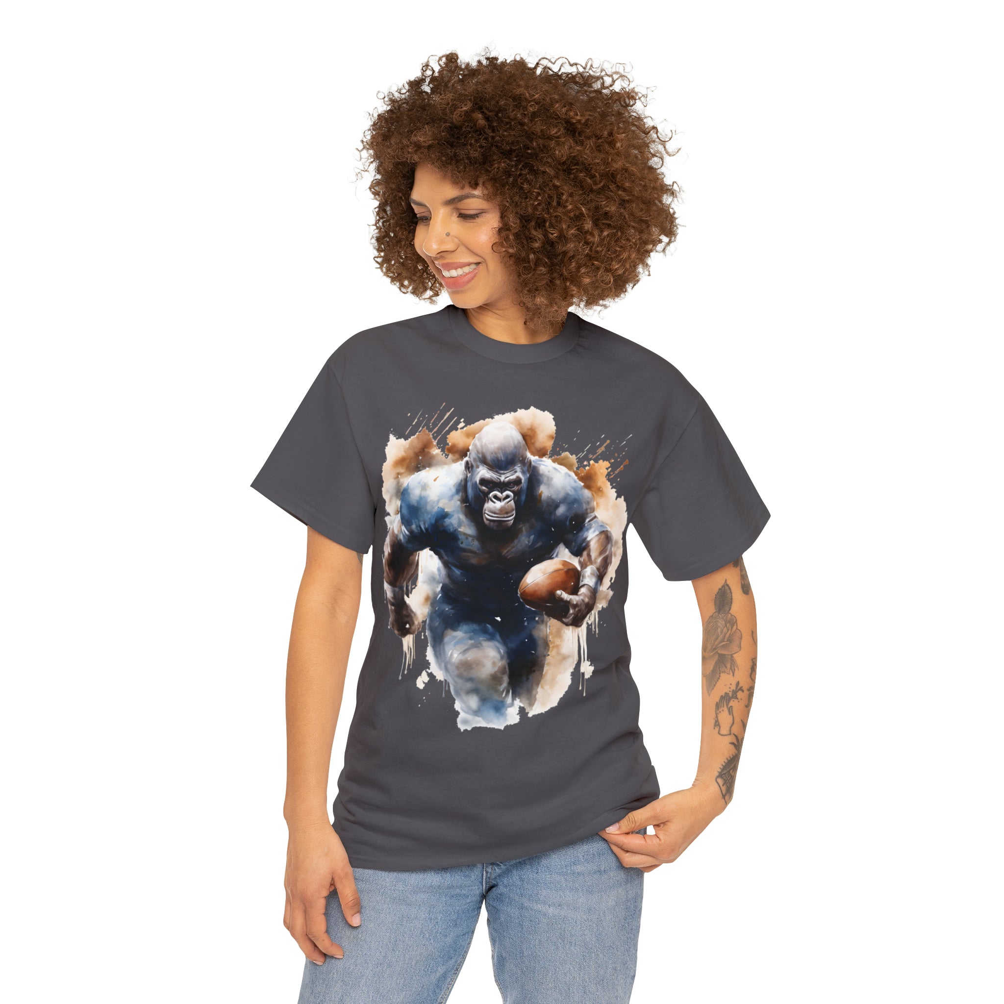 funny Football gorilla t shirt gift Unisex Heavy Cotton Tee