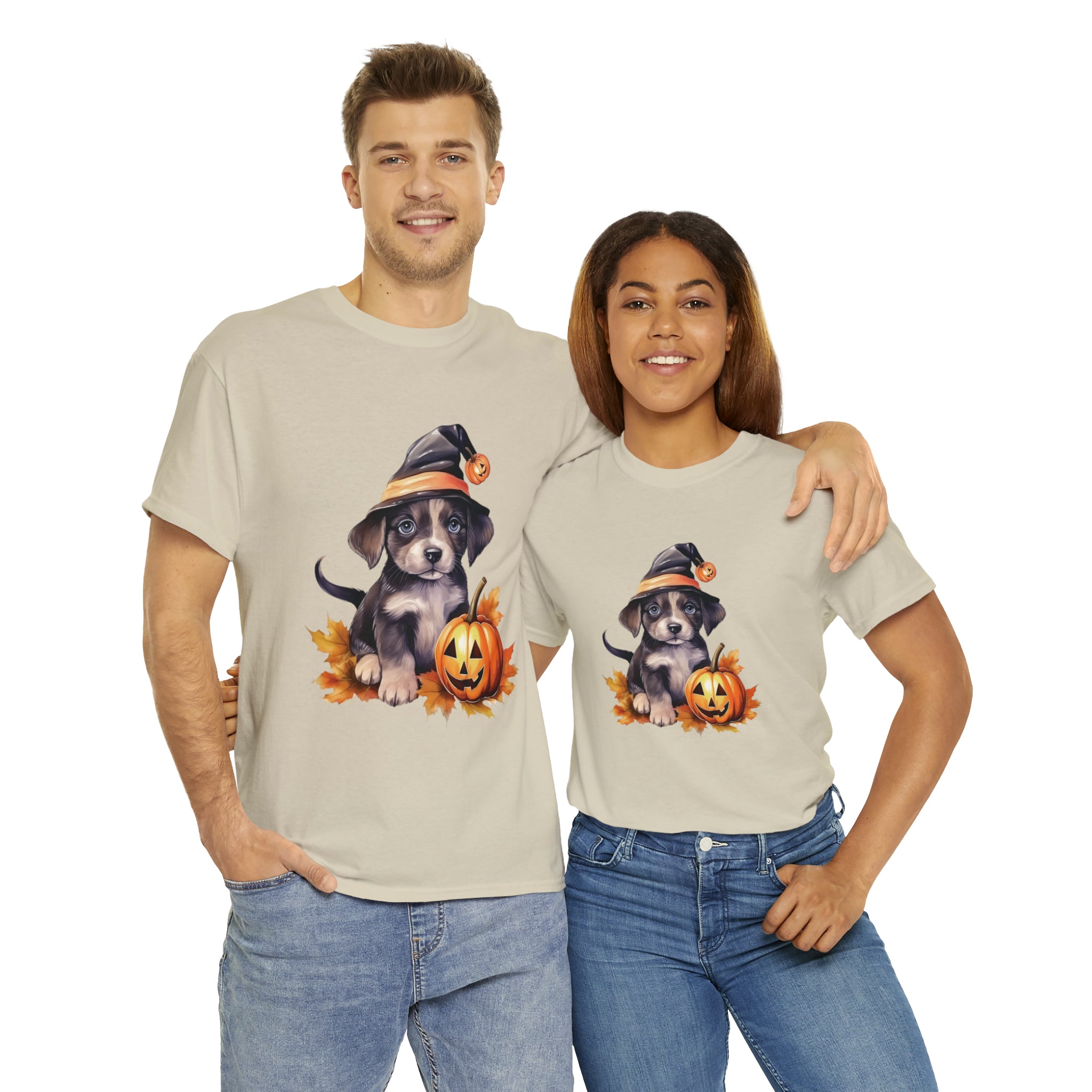 halloween t shirt puppy in witch hat cute gift for her stocking stuffer fall fun item for whole family Unisex Heavy Cotton Tee