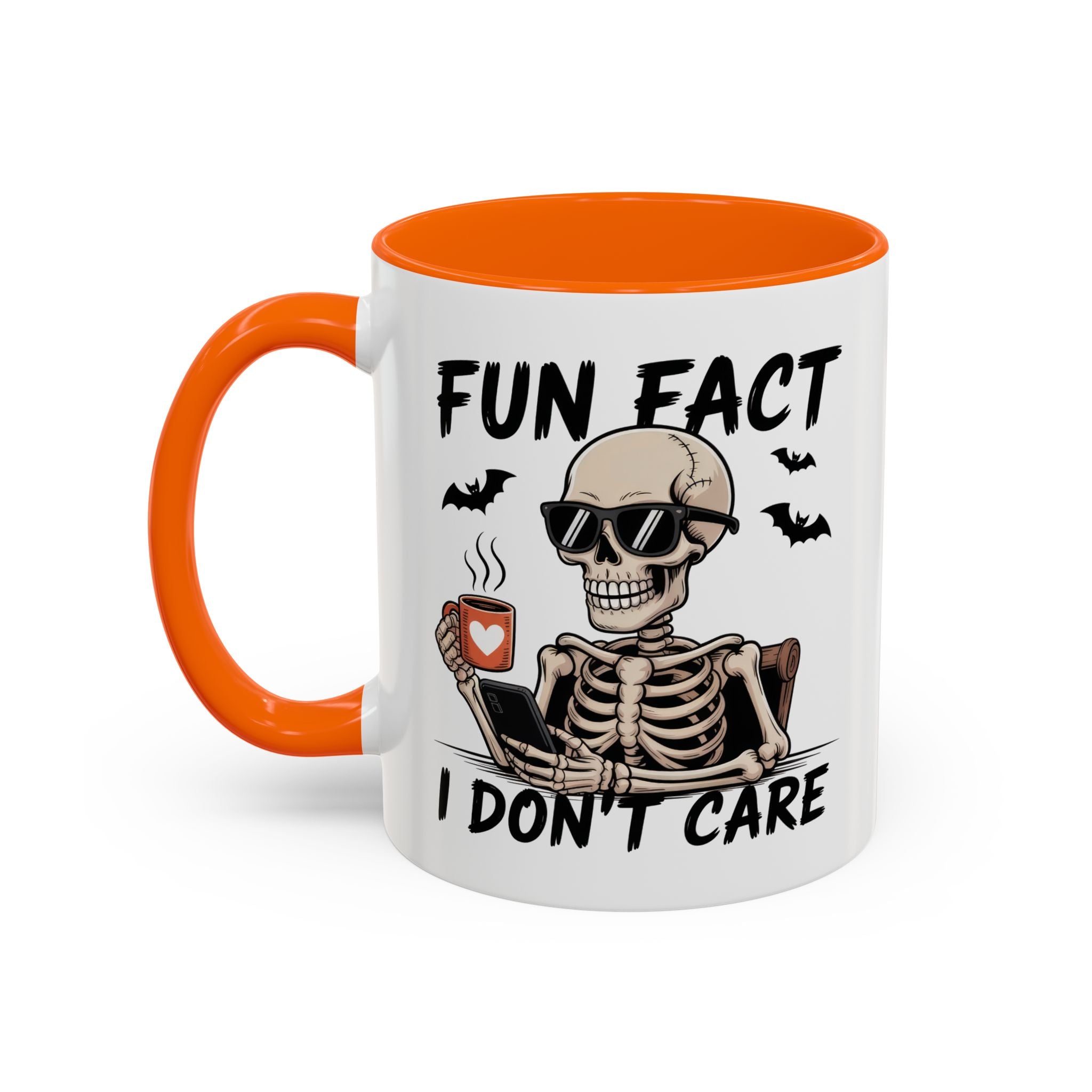 Fun Fact I Don’t Care Skull Coffee Mug — Halloween Accent Coffee Cup (11/15oz)