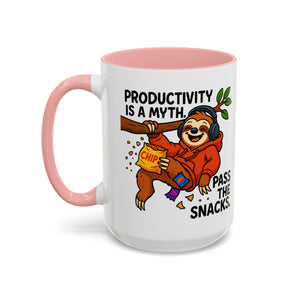 Funny Sloth Coffee Mug, Humor Mug Gift, Productivity Myth Mug, Cute Sloth Cup, Quirky Office Mug
