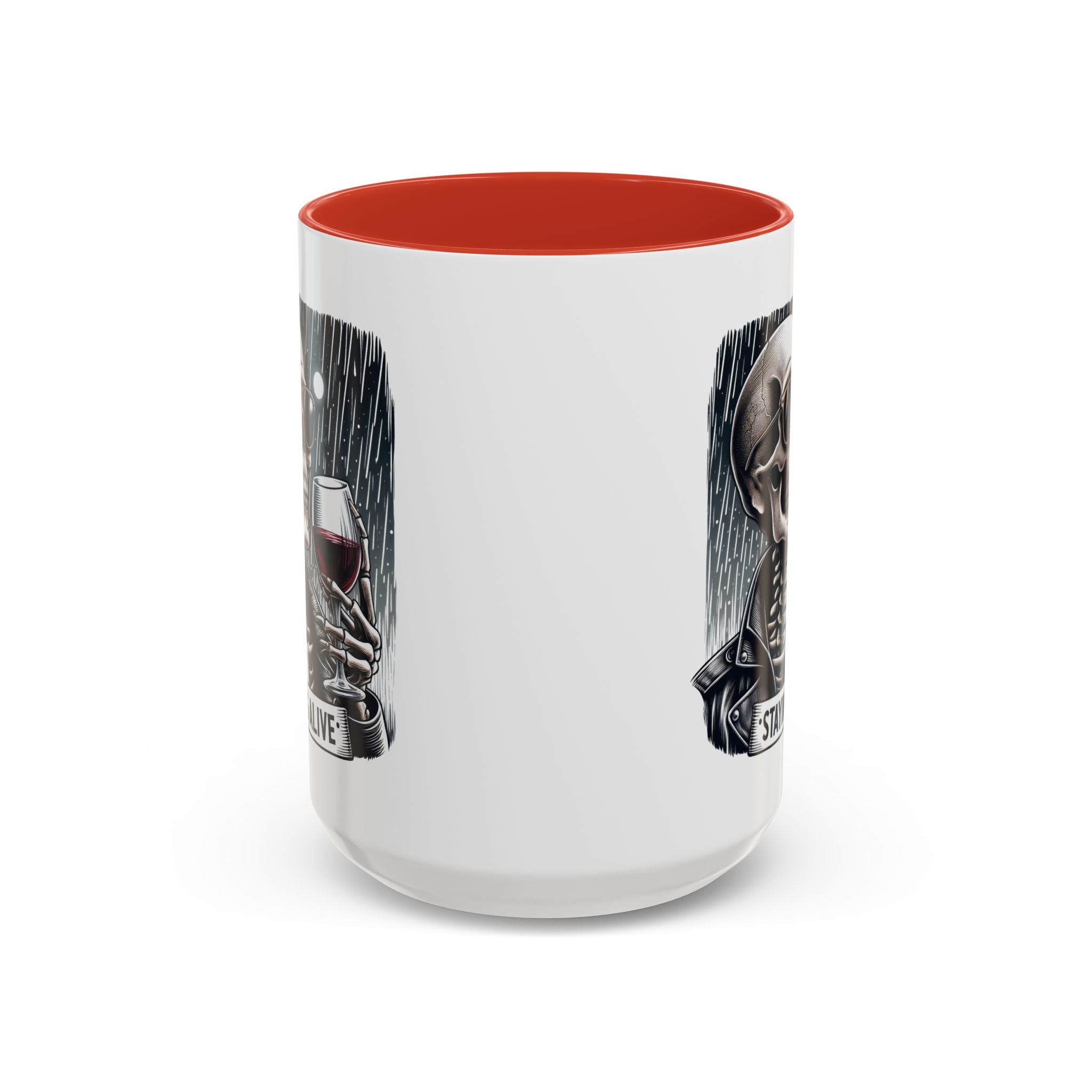 Stylish Skull Coffee Mug, Gothic Drinkware, Staying Alive Gift for Halloween, Funny Office Mug, Alternative Drinkware
