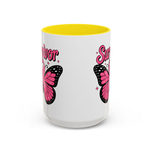 Survivor Butterfly Coffee Mug, Inspirational Gift, Pink Ribbon Mug, Breast Cancer Awareness, Empowerment Cup, Motivational Drinkware