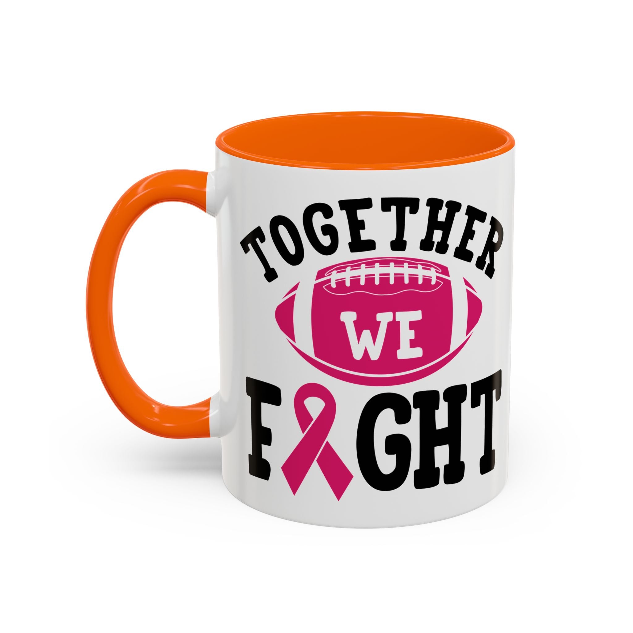 Together We Fight Pink Ribbon Coffee Mug, Support Breast Cancer Awareness, Gift for Survivors, Football Lovers, Empowerment