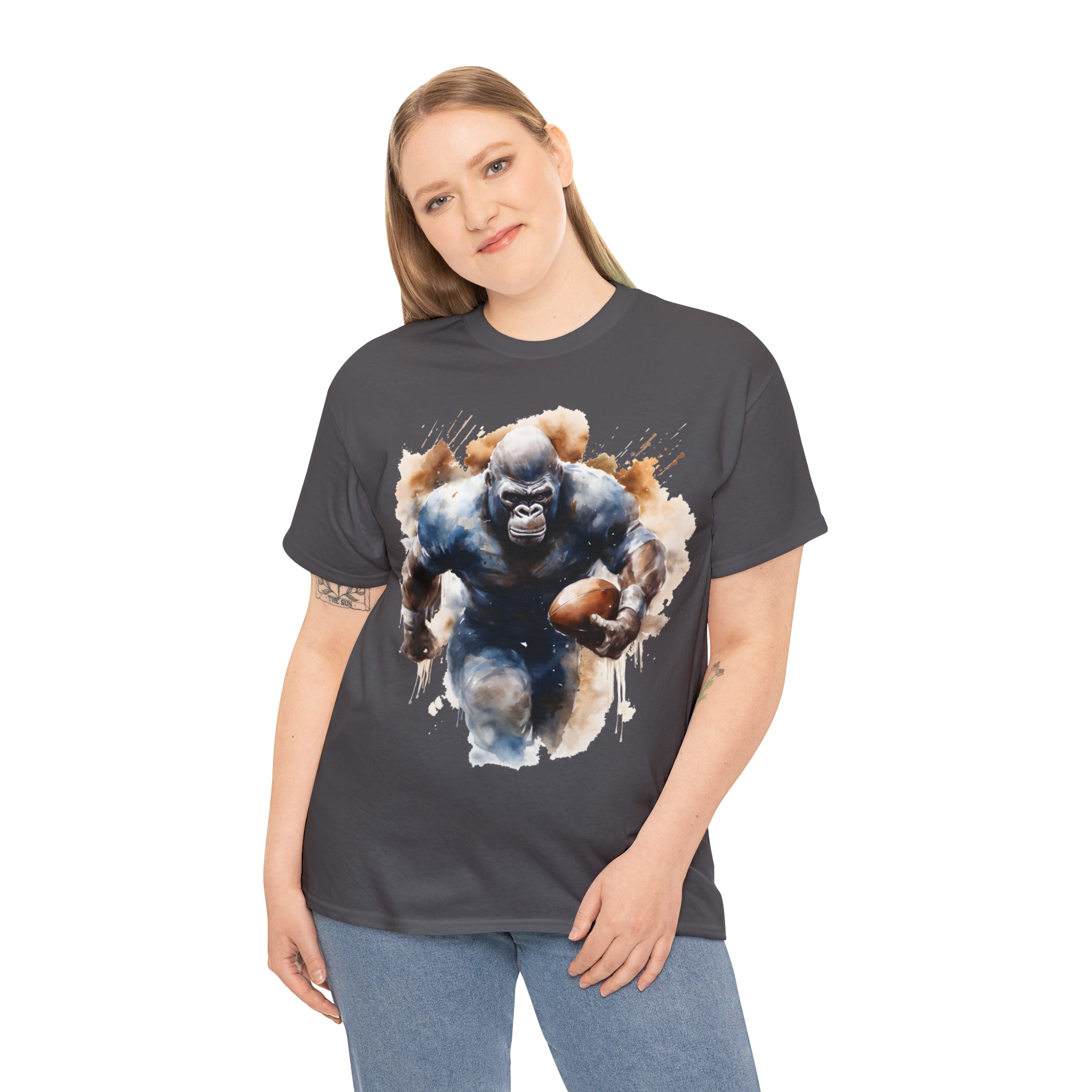 funny Football gorilla t shirt gift Unisex Heavy Cotton Tee