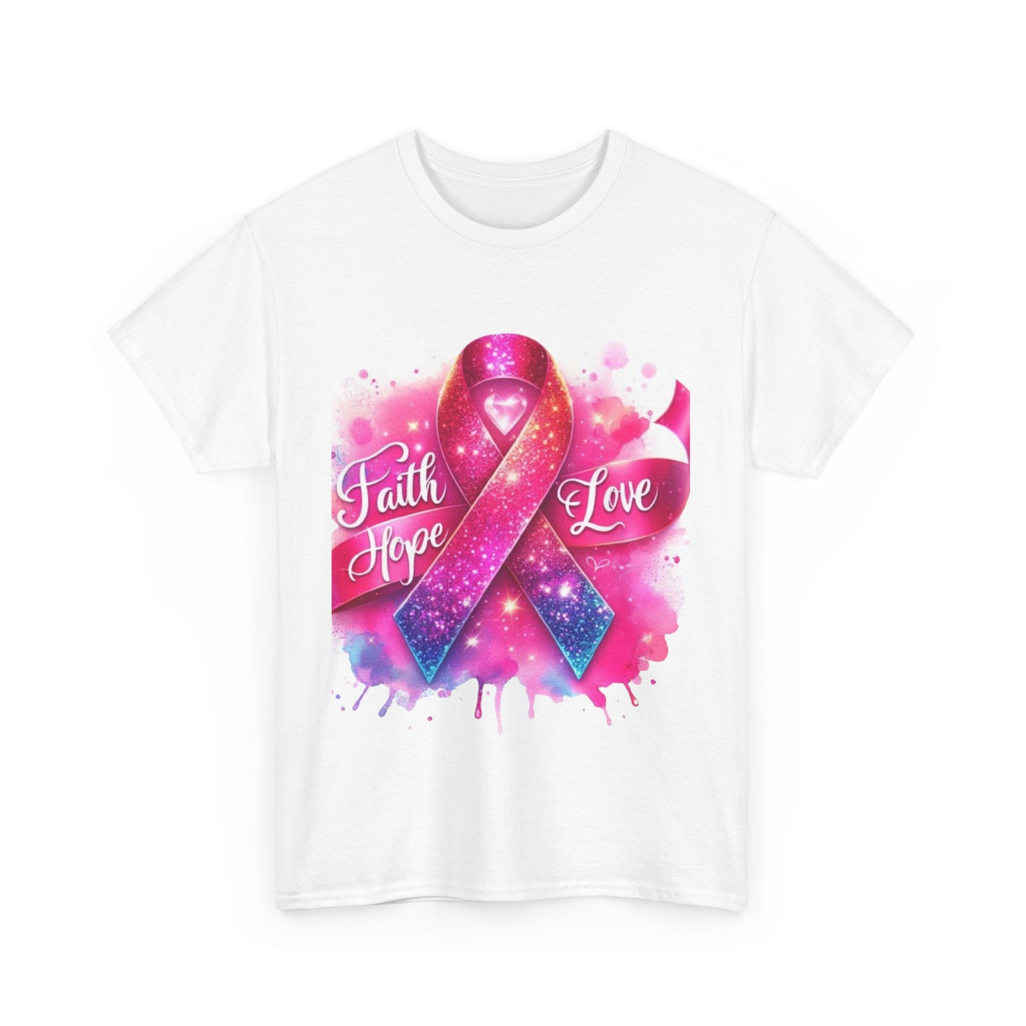 Faith, Hope, Love Tee - Unisex Heavy Cotton T-Shirt, Inspirational Shirt, Cancer Awareness Gift, Motivational Apparel, Stylish Everyday Wear